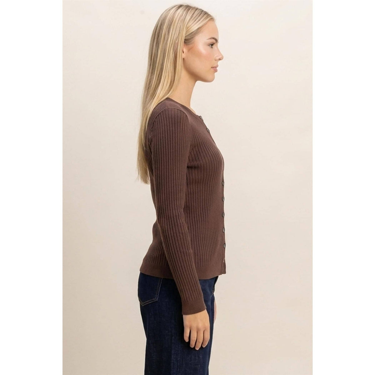 Ribbed Button Front Cardigan