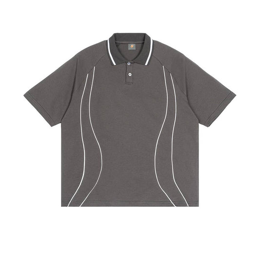 Men's Street Boxy Contrast Piping Short Sleeve Cotton Polo
