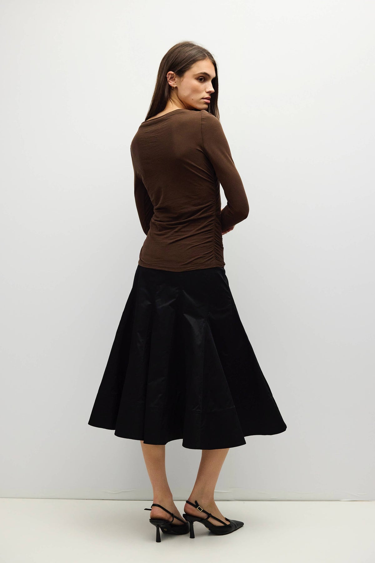 The April Top | Wide Neck Pleated Knit LS Top