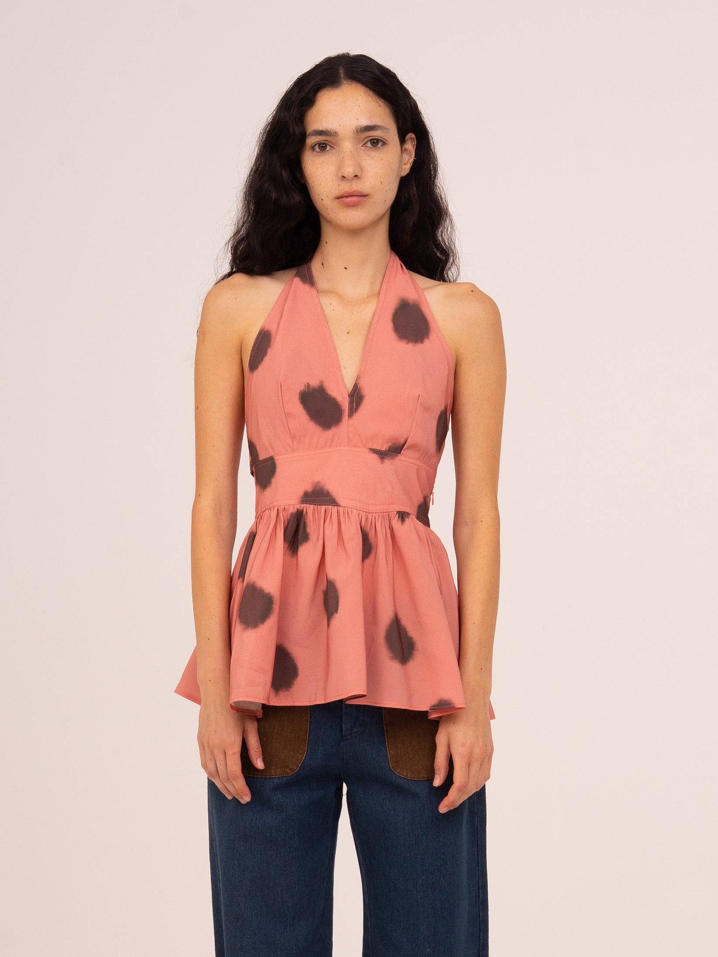 Bliss Pink Polka Dot Halter Top