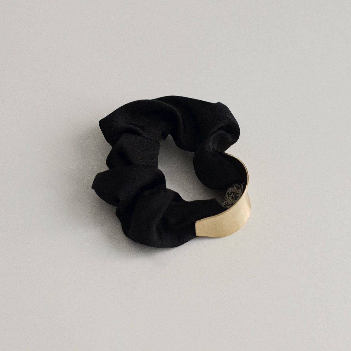 Satin Scrunchie with Crescent Gold Charm | Black