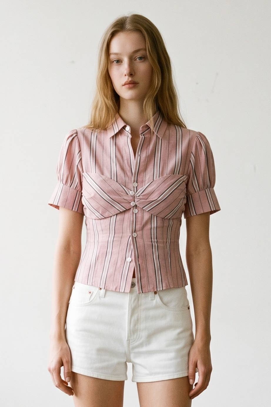 Striped Puff Sleeve Layered Blouse