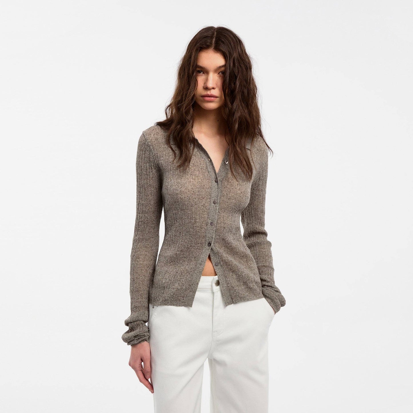 CUBIC Linen Collared Long-Sleeved Knit Sweater