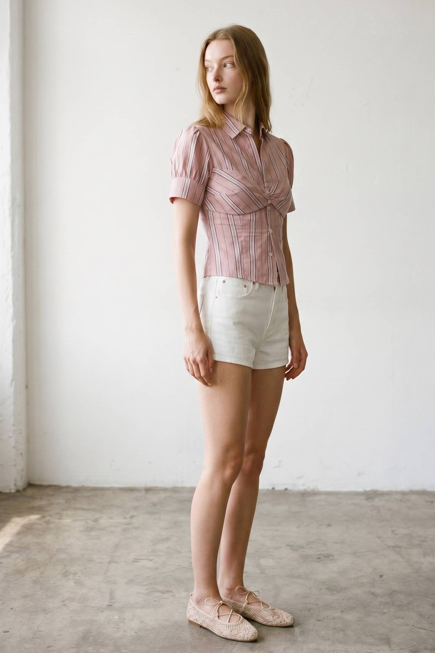 Striped Puff Sleeve Layered Blouse