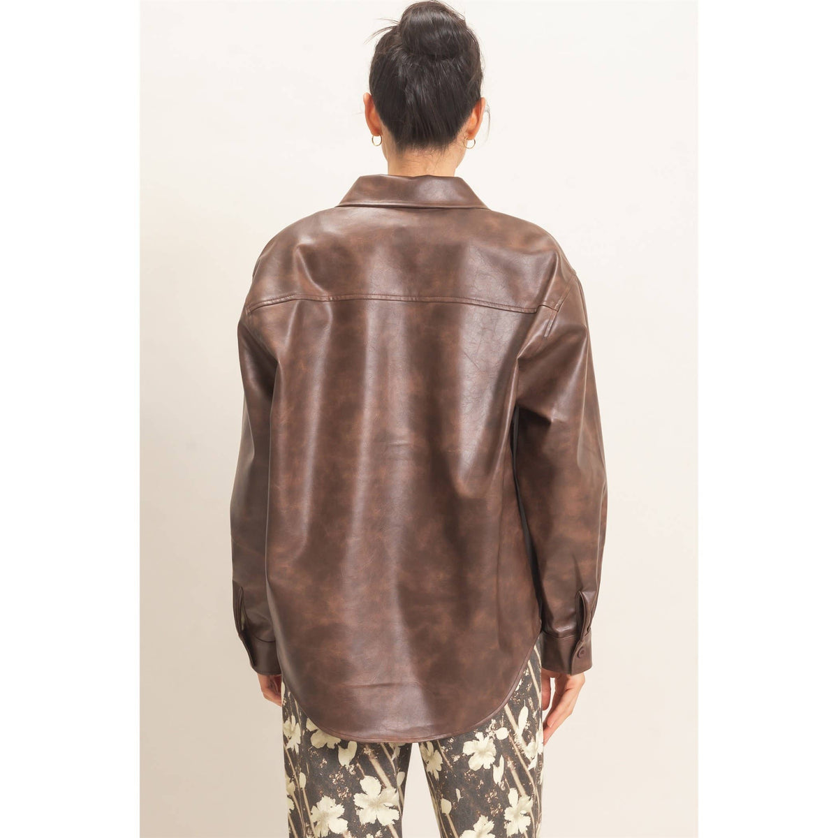 Faux Leather Button-Down Shirt