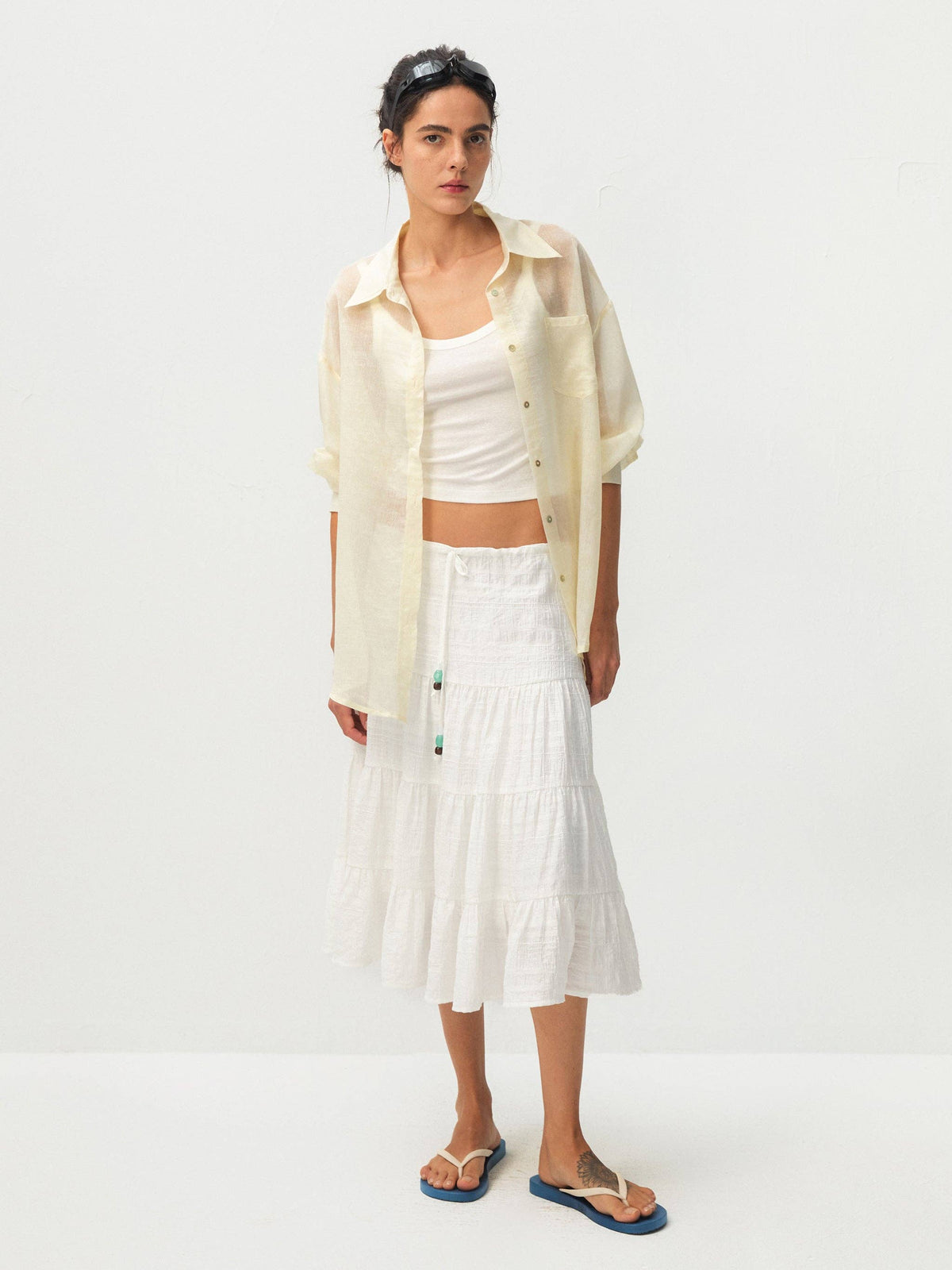 CUBIC Lyocell Oversized Sheer Button-Down Shirt
