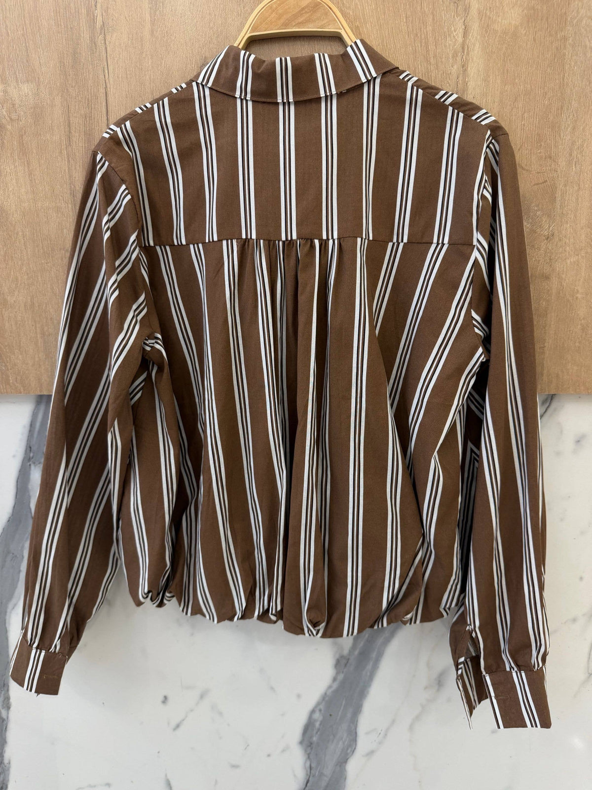 Striped Cotton Shirt with Pleats at the Hem Orice