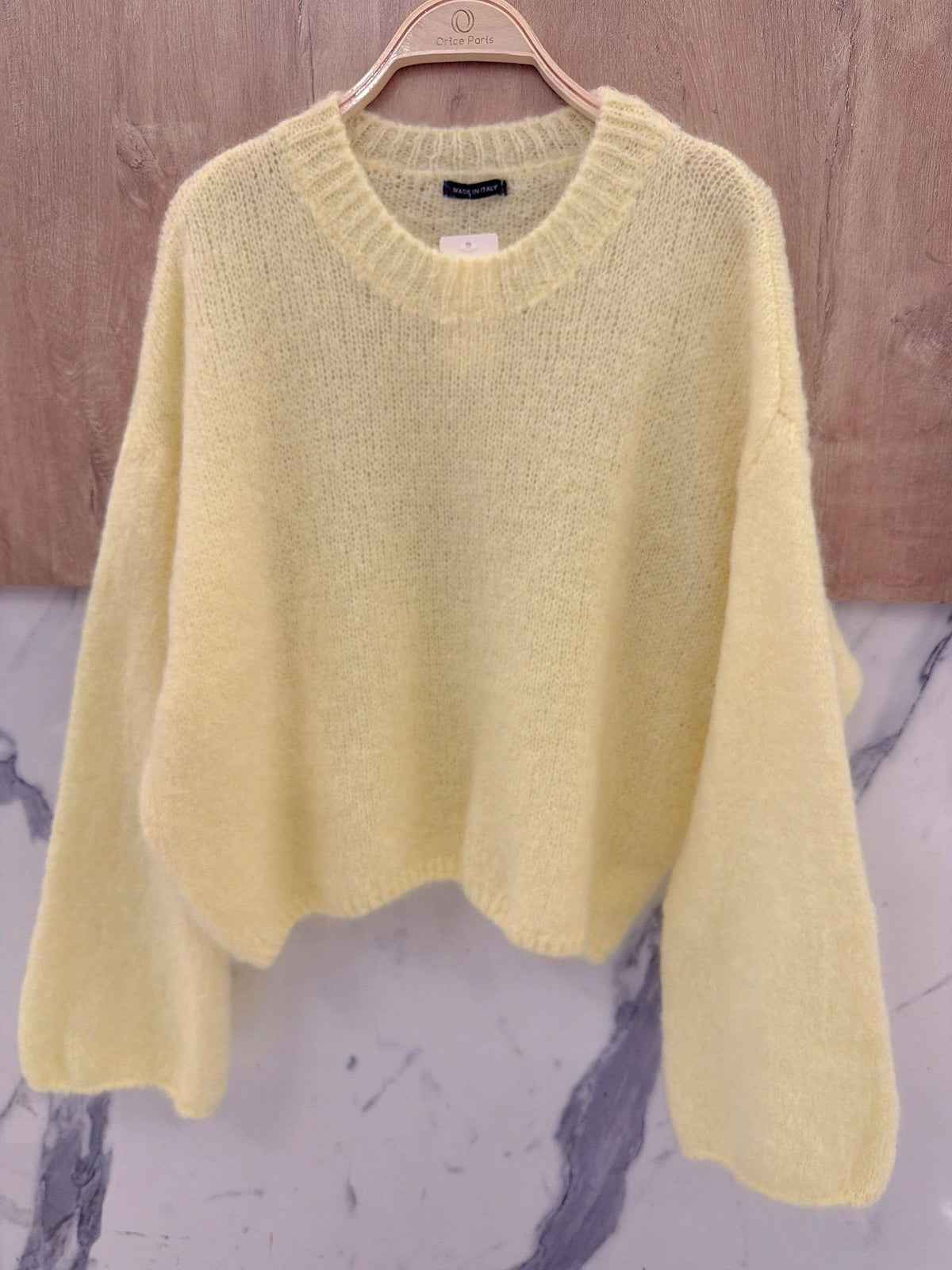 Round-neck pullover in kid mohair & wool - Made in Italy