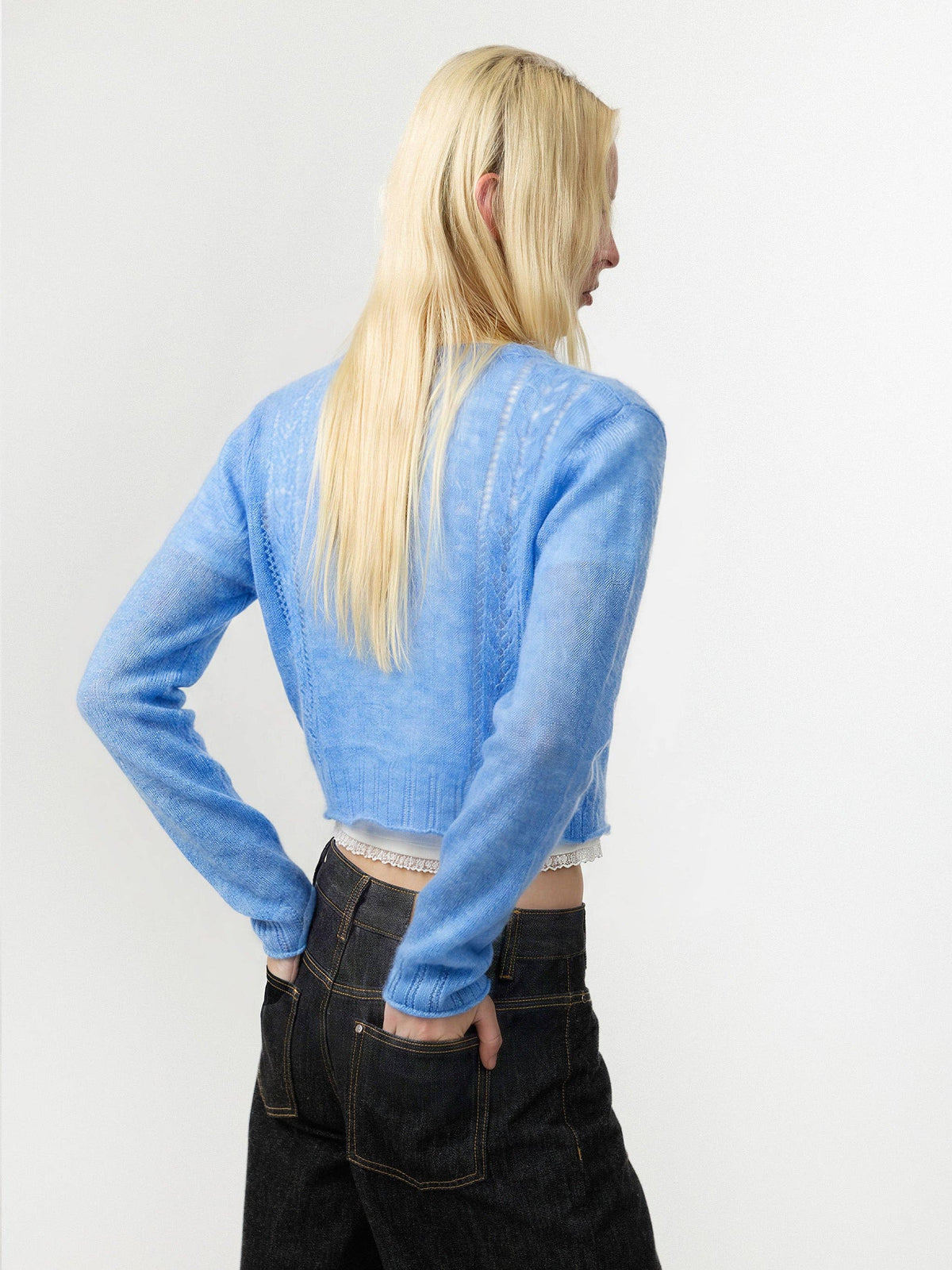 CUBIC Mohair Blend Pointelle Cardigan