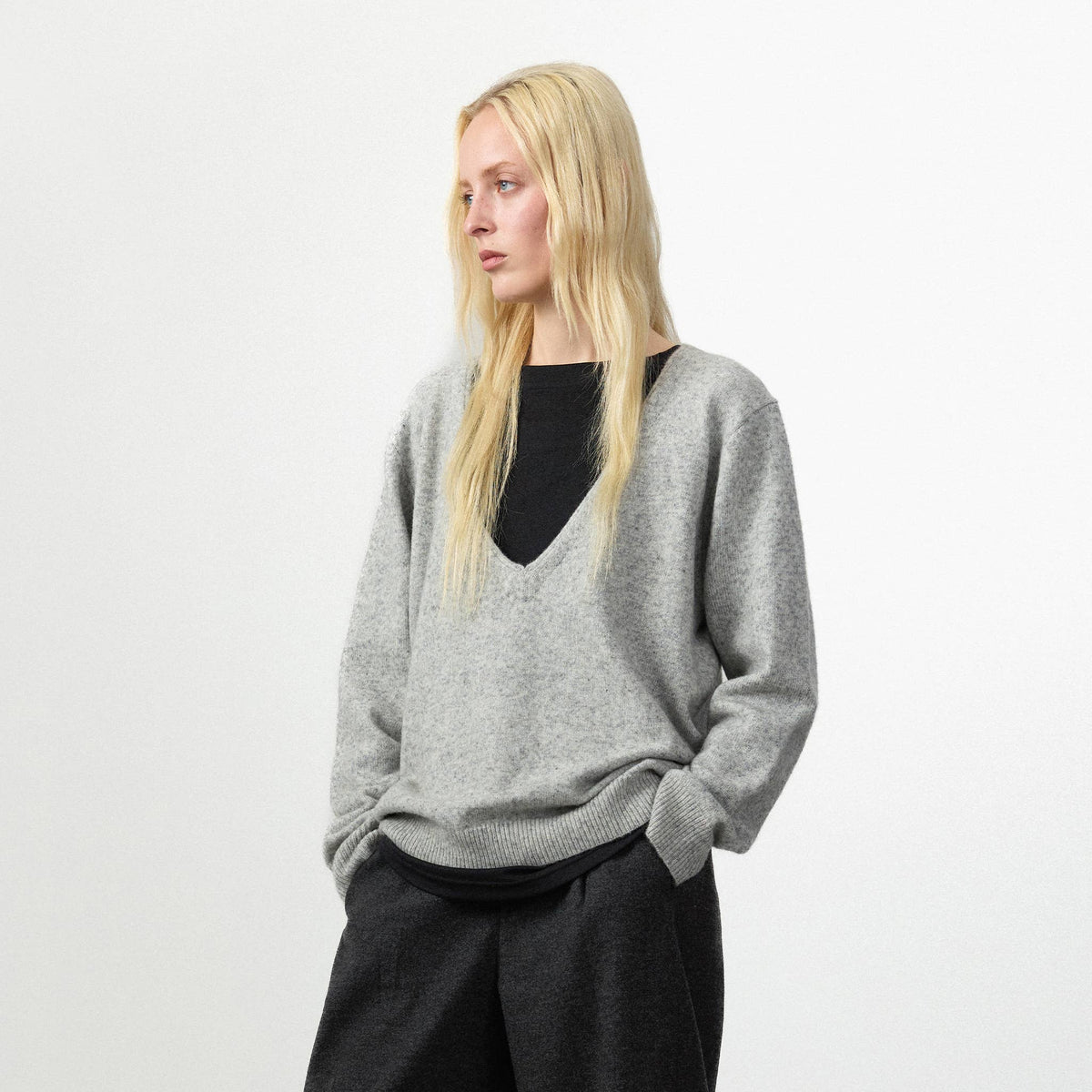 CUBIC Relaxed V‑Neck Knit Sweater