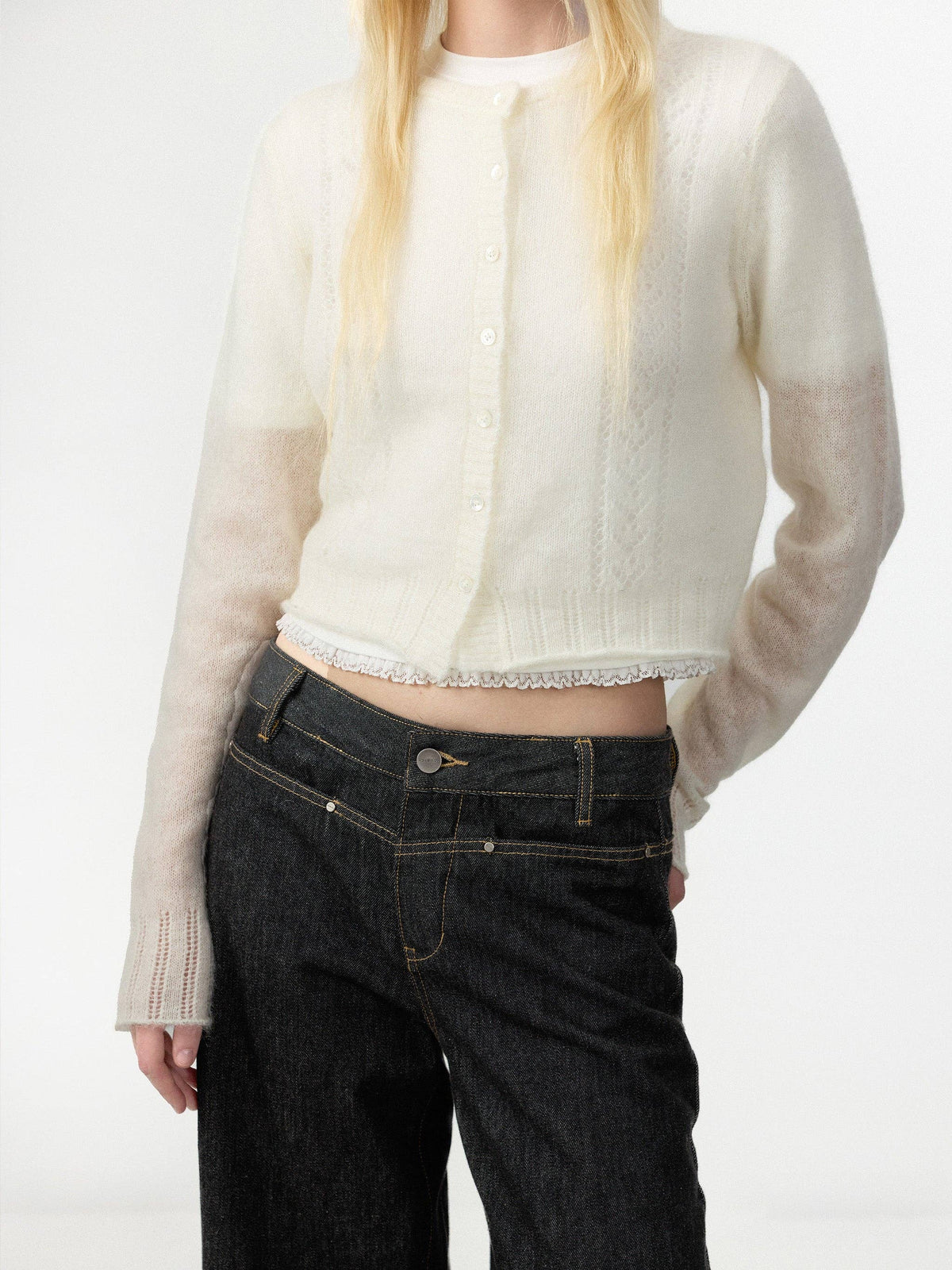 CUBIC Mohair Blend Pointelle Cardigan