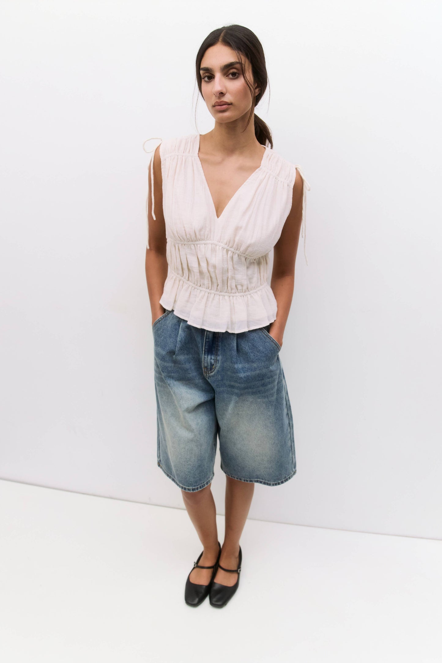 The Cleo Top | Gathered Sleeveless Blouse