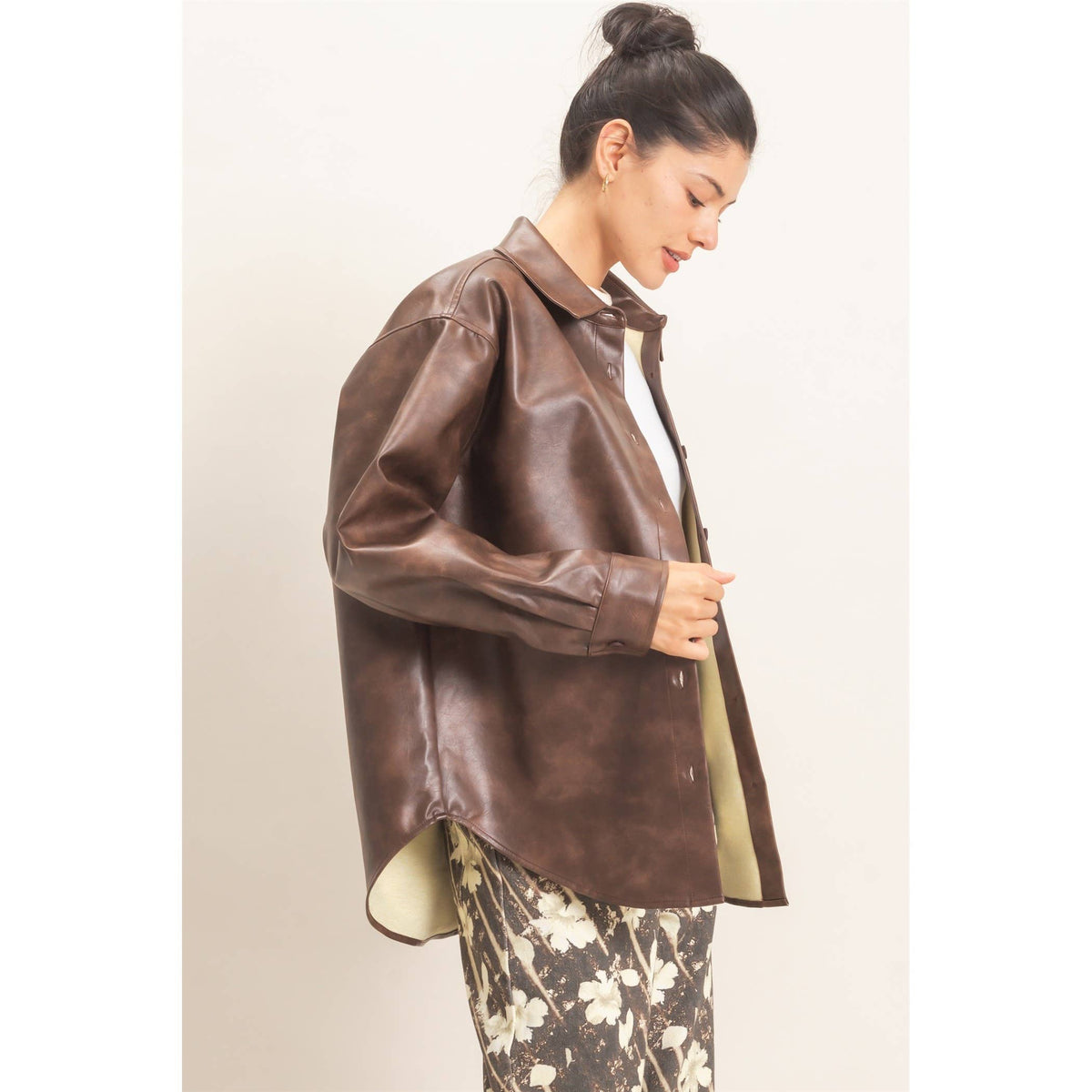 Faux Leather Button-Down Shirt
