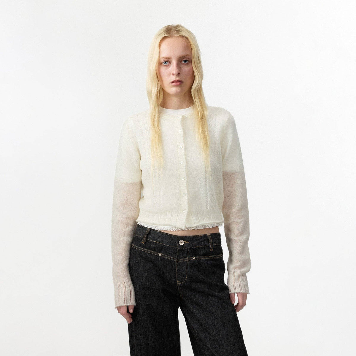CUBIC Mohair Blend Pointelle Cardigan