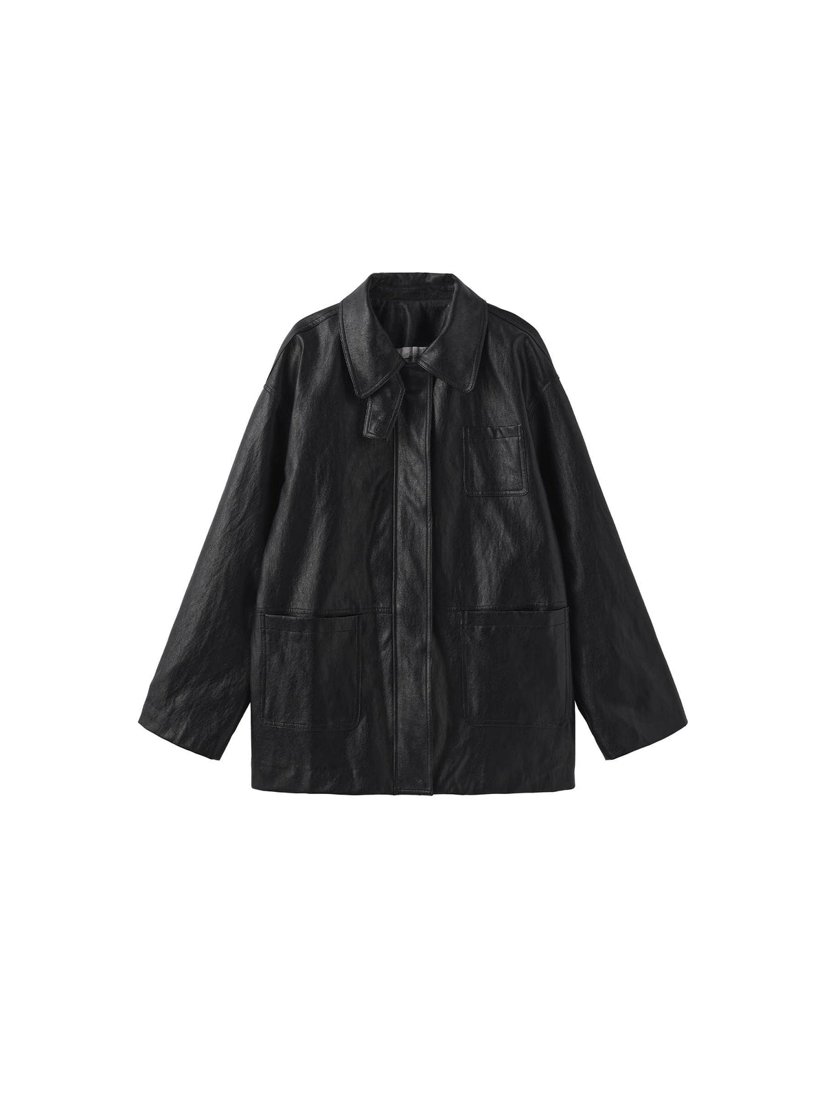 Stand Collar Oversized Leather Jacket