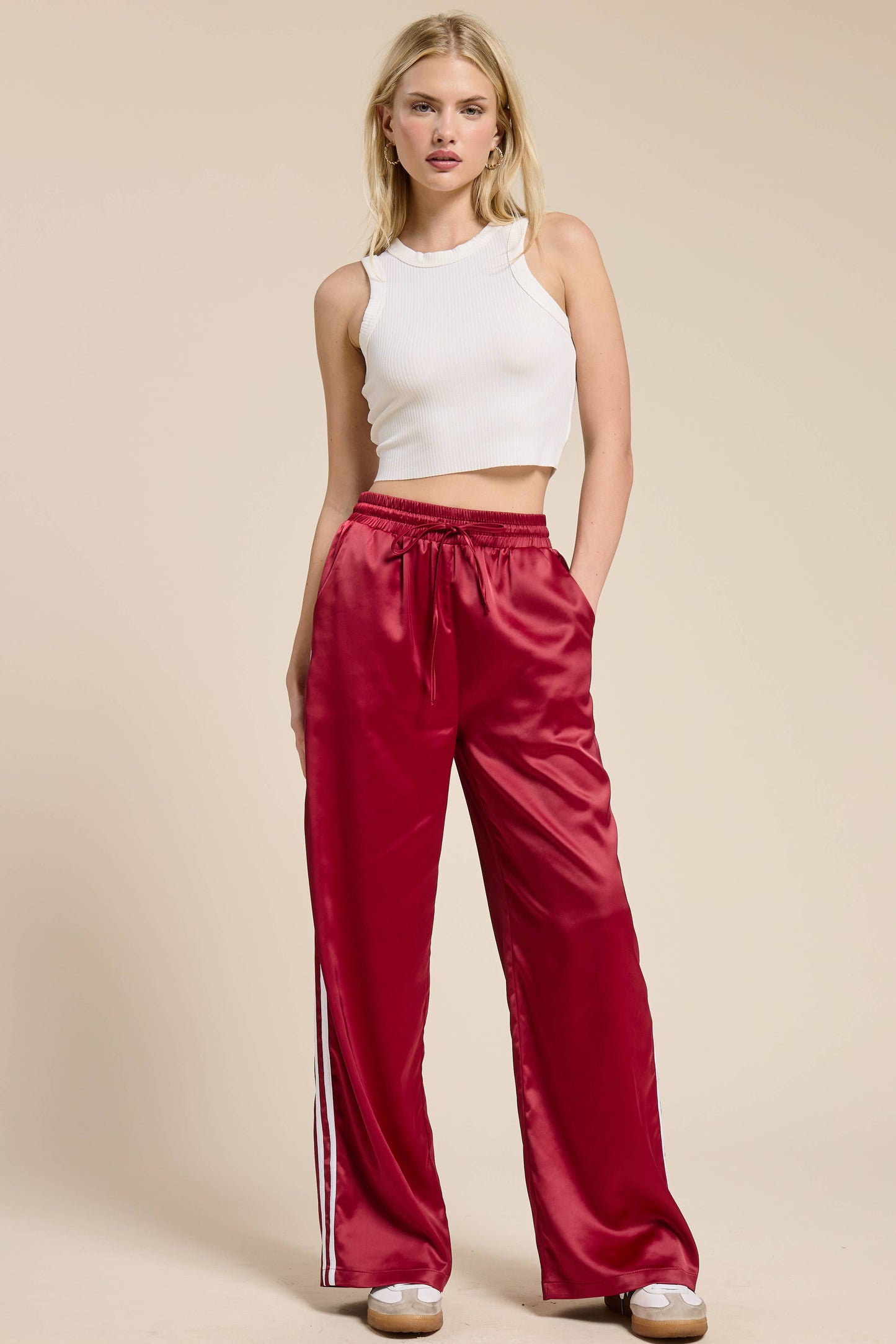 Satin Track Pants with Side Stripes