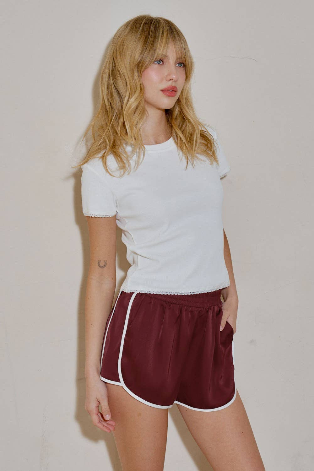 Satin Dolphin Shorts with stripe