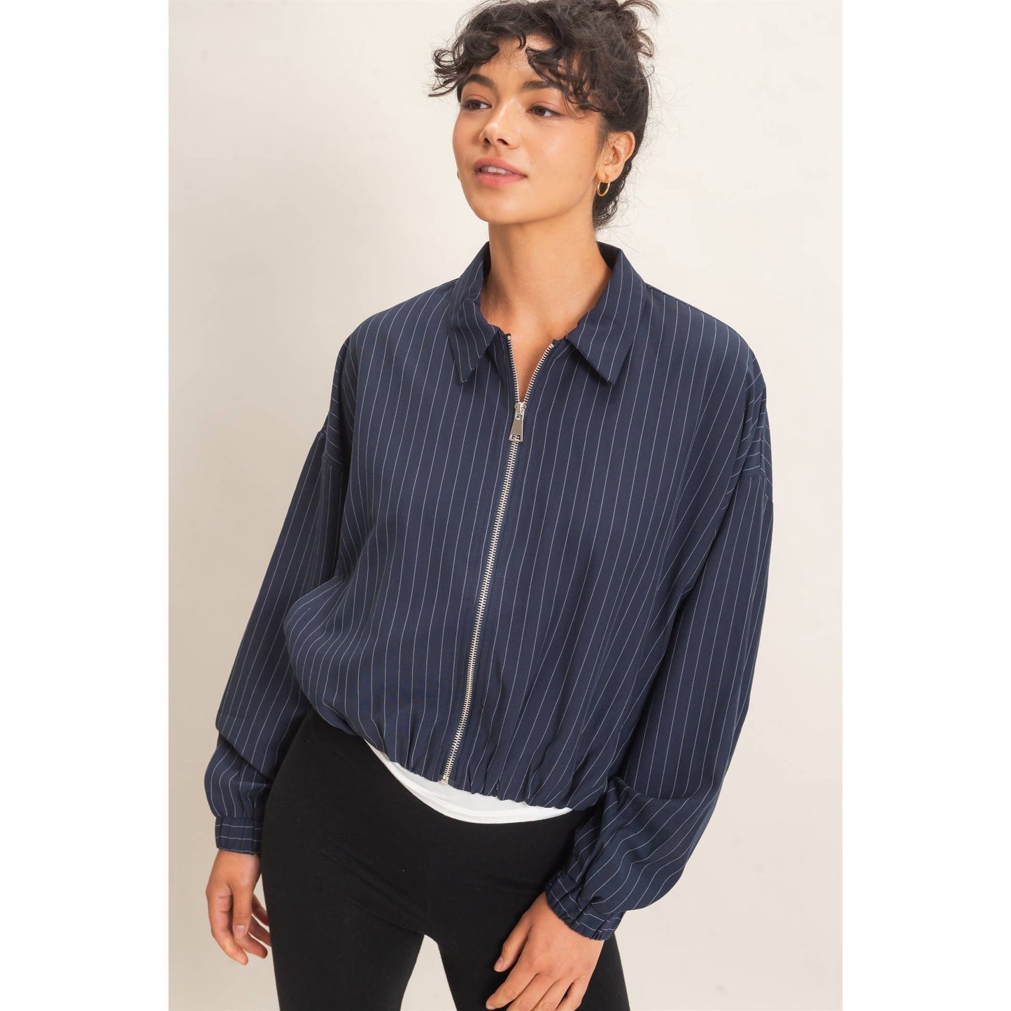 Pinstripe Bubble Hem Jacket