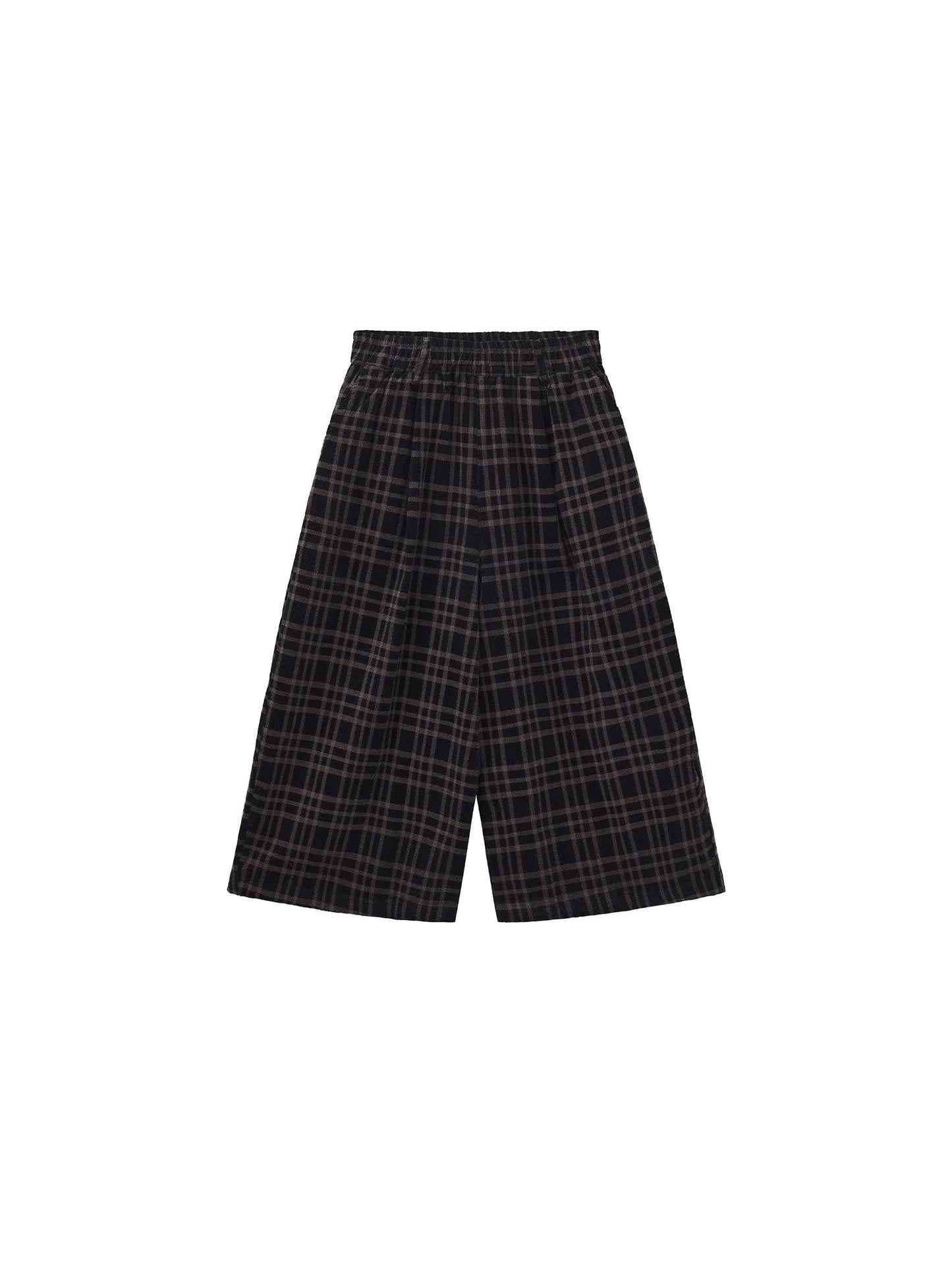 Vintage Plaid Curved Cropped Trousers