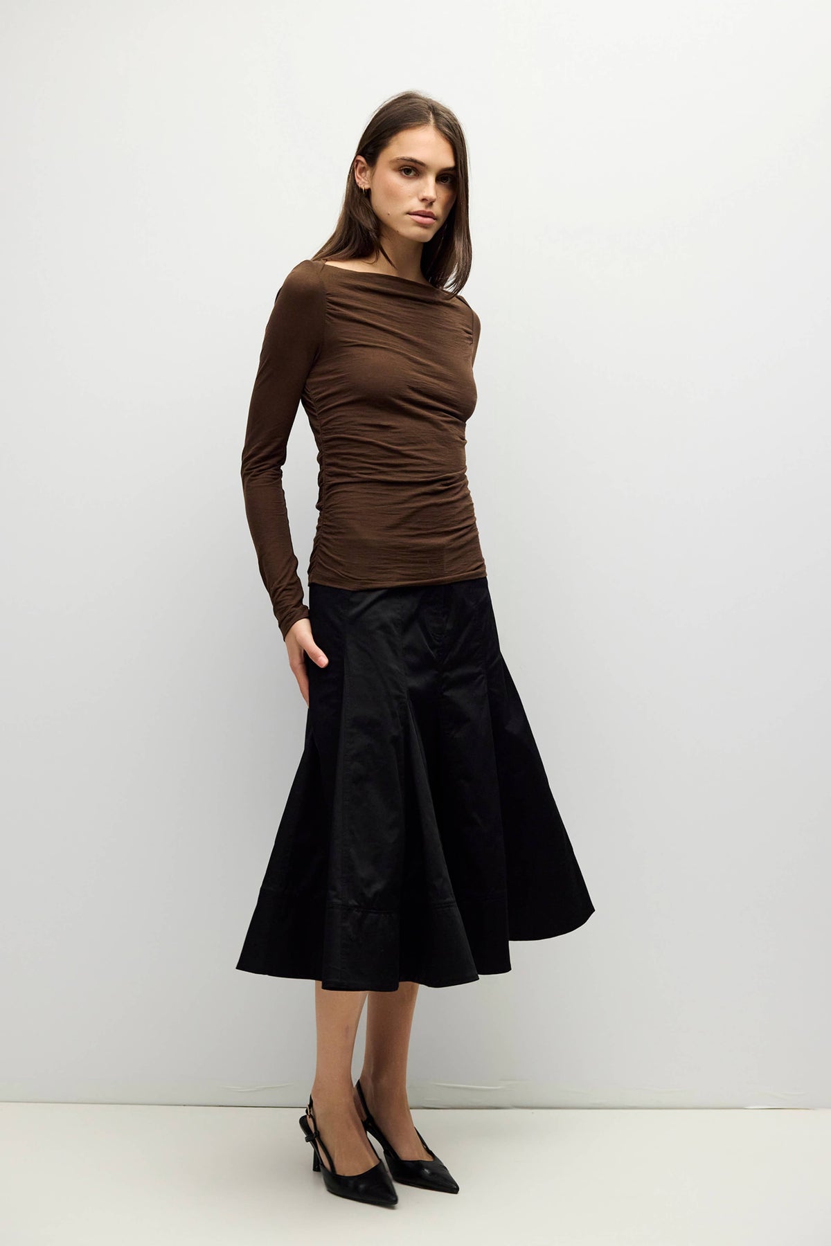 The April Top | Wide Neck Pleated Knit LS Top