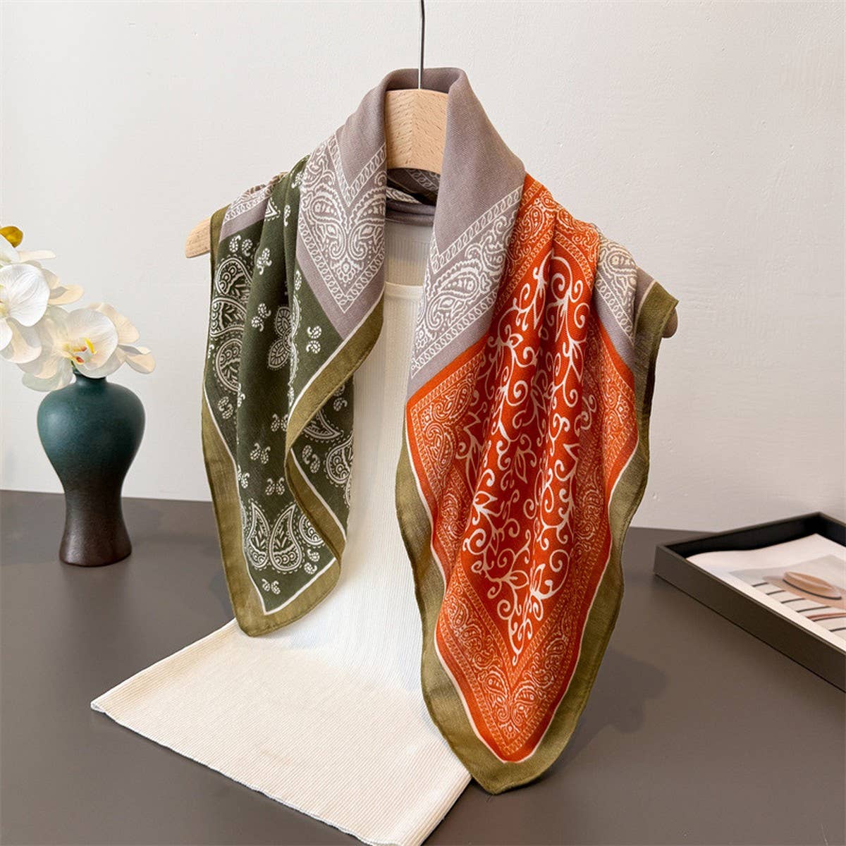 Vintage Paisley Herringbone Cotton Neck Scarf_CWASC03429