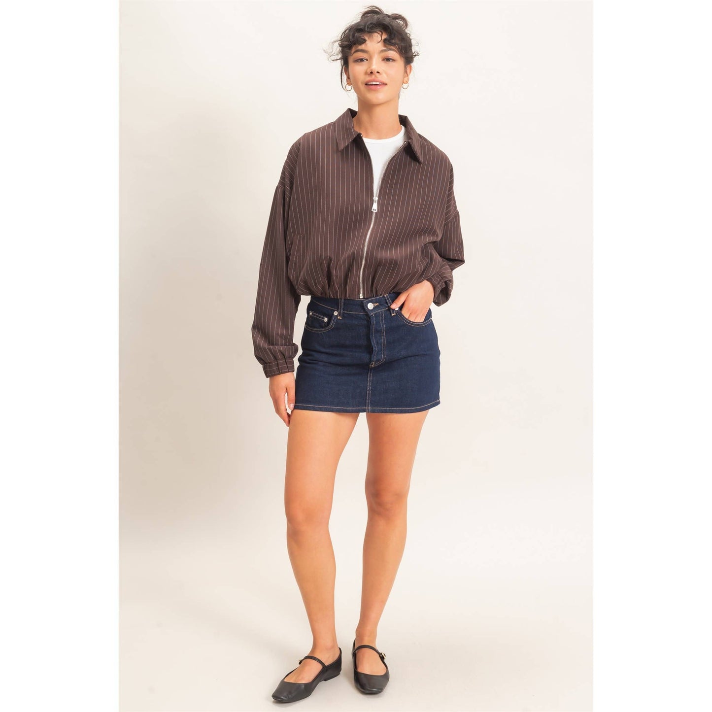 Pinstripe Bubble Hem Jacket