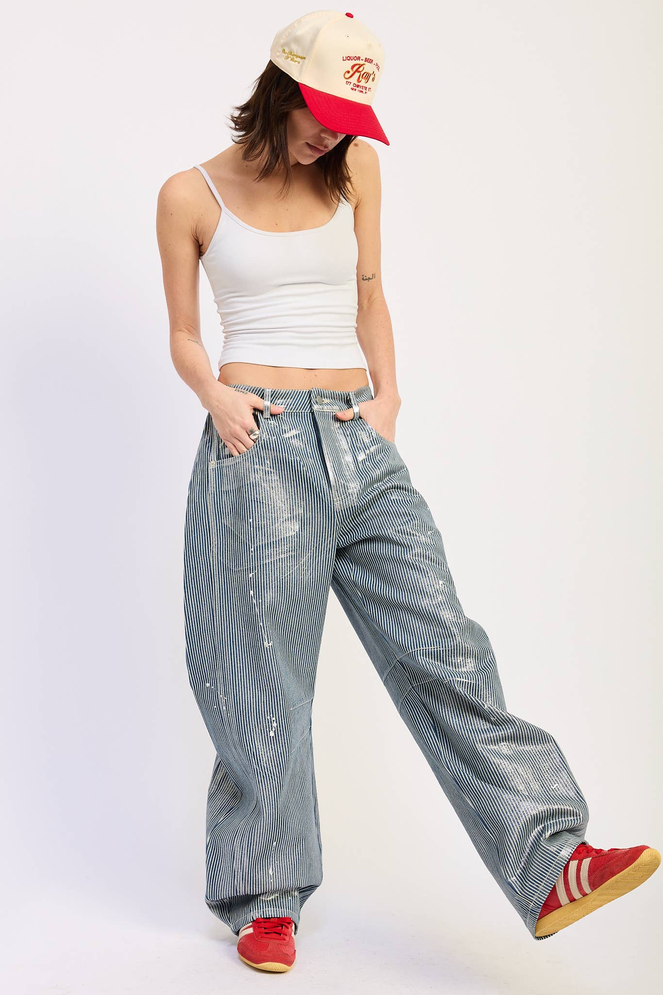 MID RISE STRIIPED BAGGY JEANS