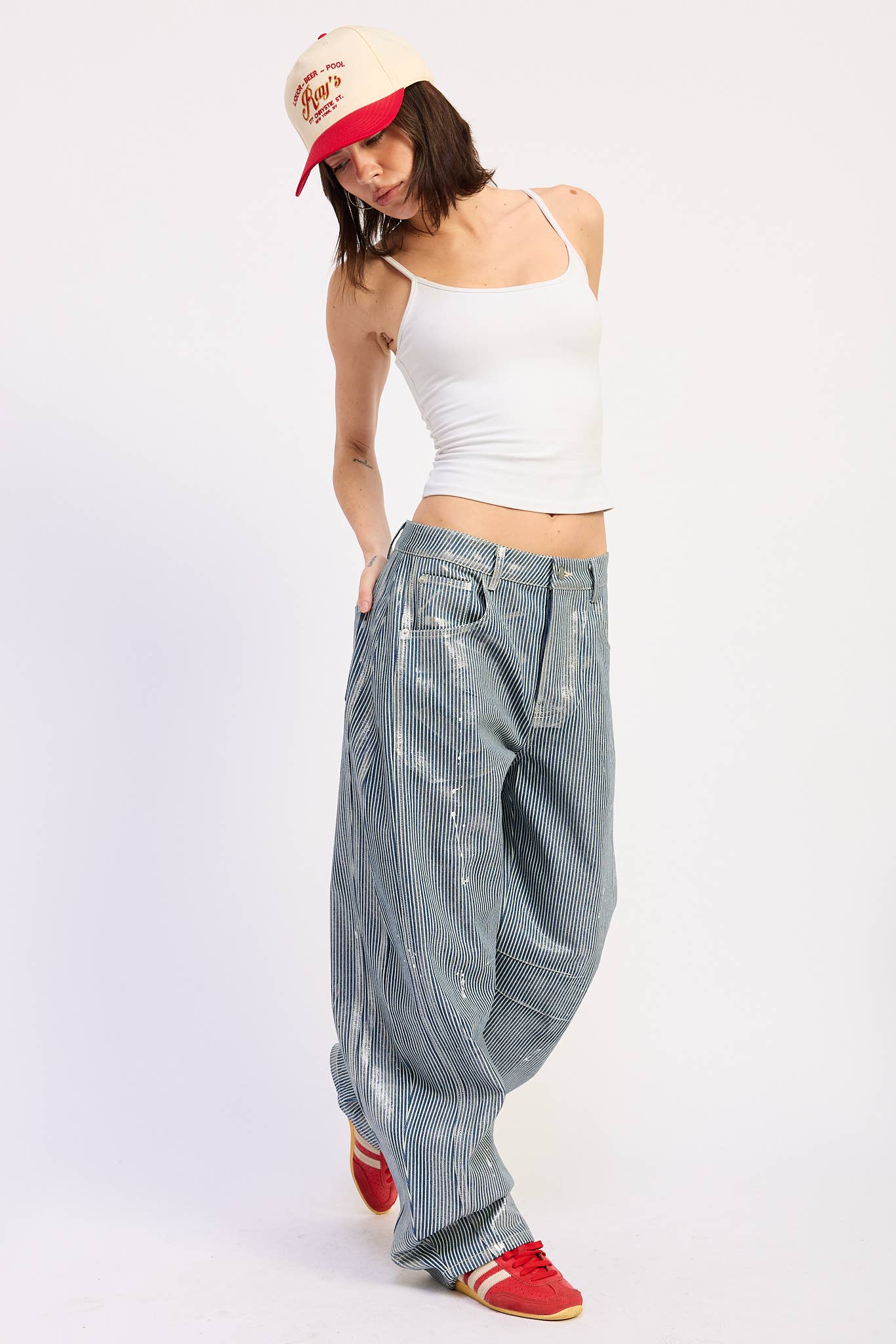 MID RISE STRIIPED BAGGY JEANS