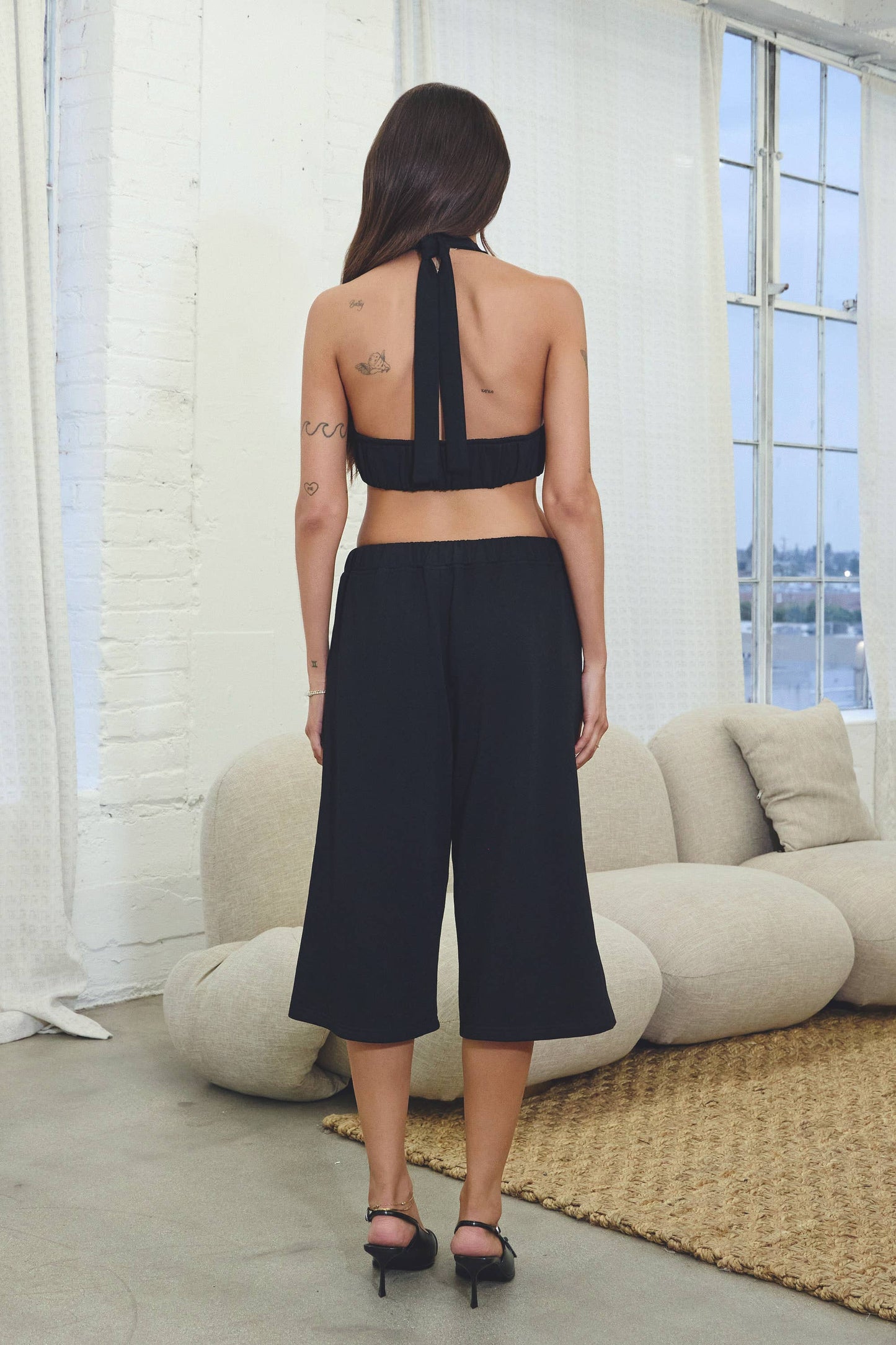 French terry bermuda shorts w/ oversize grommet detail