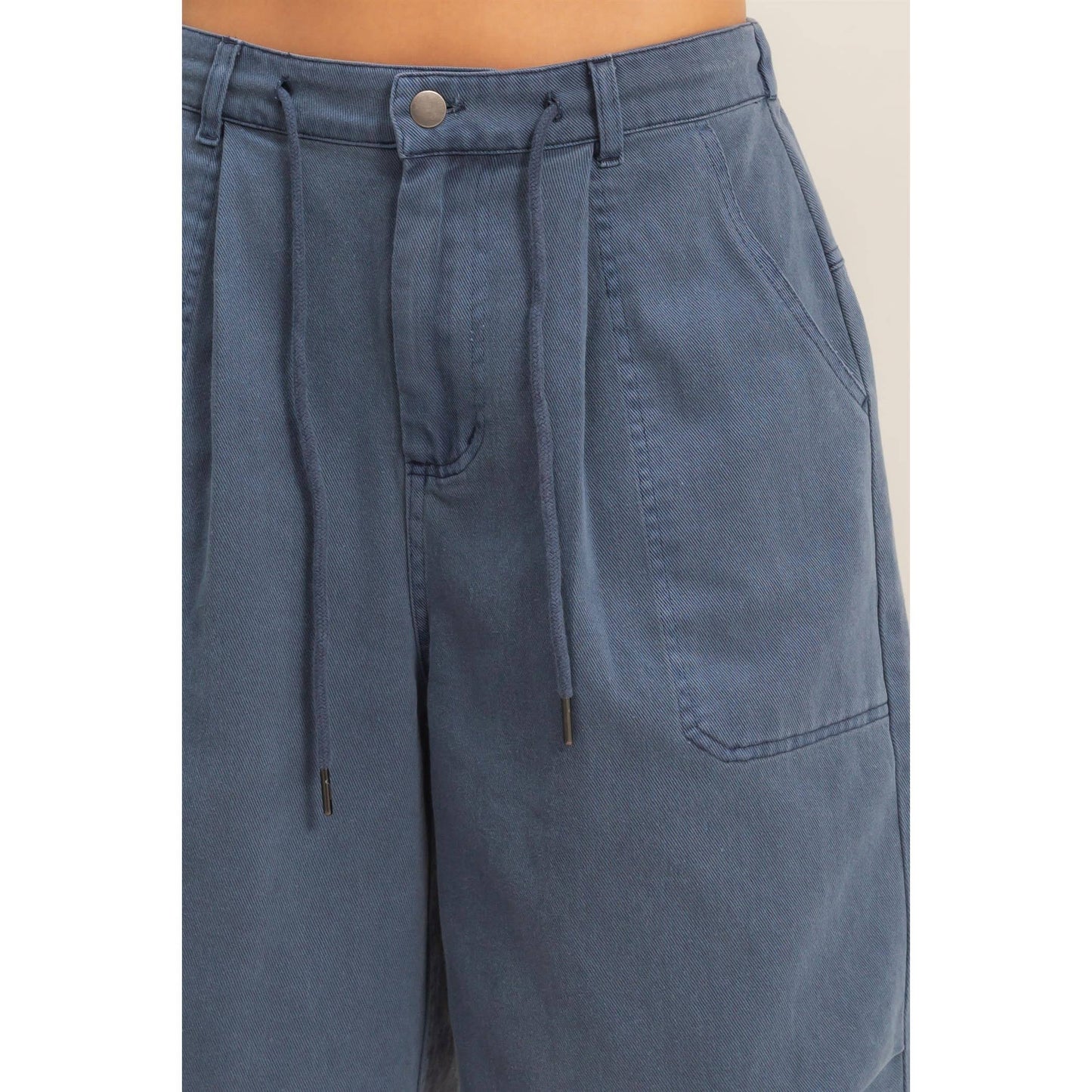 Drawstring Waist Wide Leg Jorts