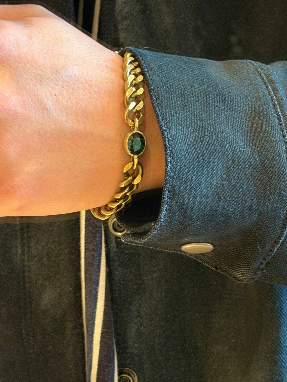 9mm Brass Chain w. Green Zircon Bracelet