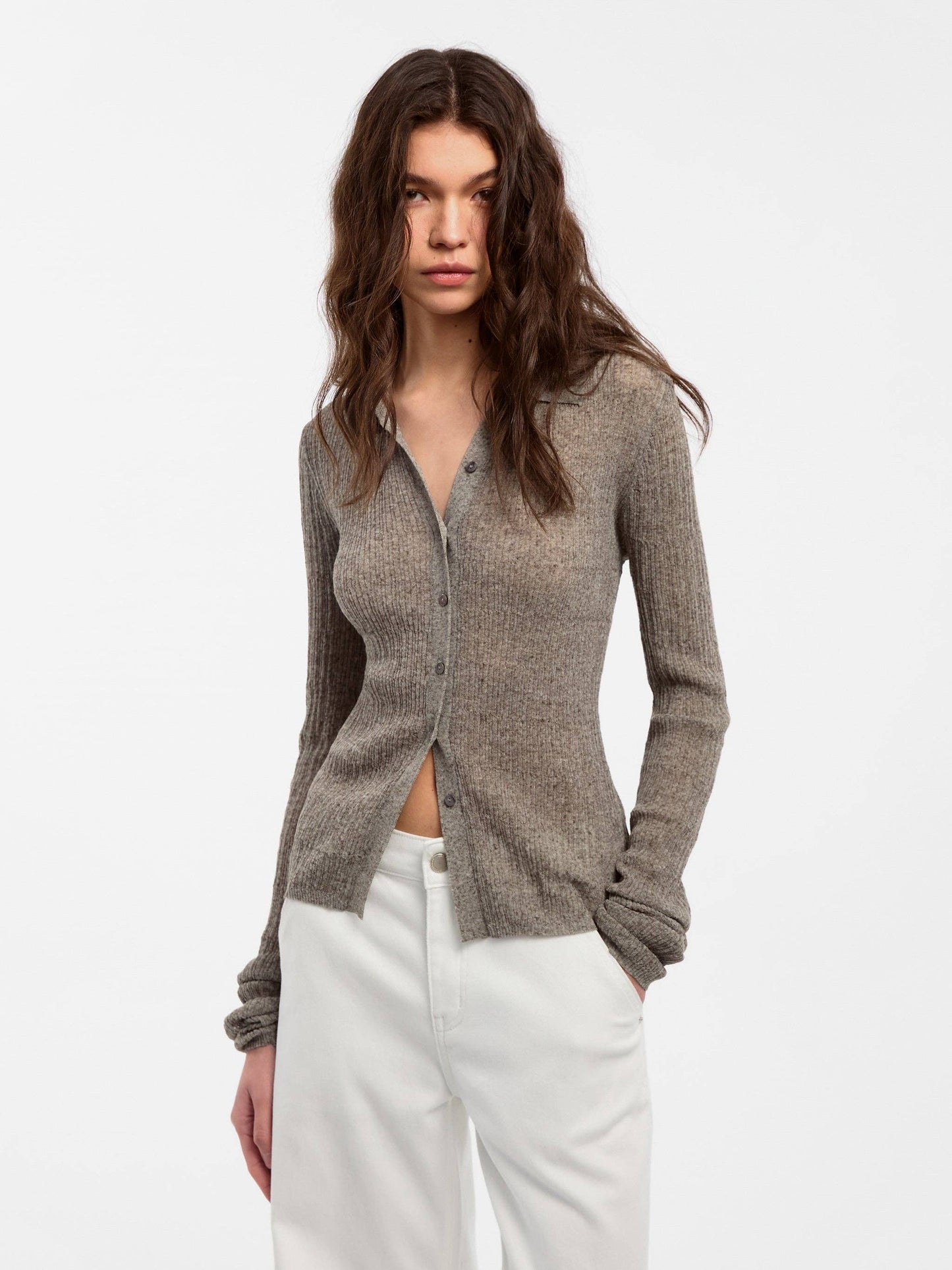 CUBIC Linen Collared Long-Sleeved Knit Sweater