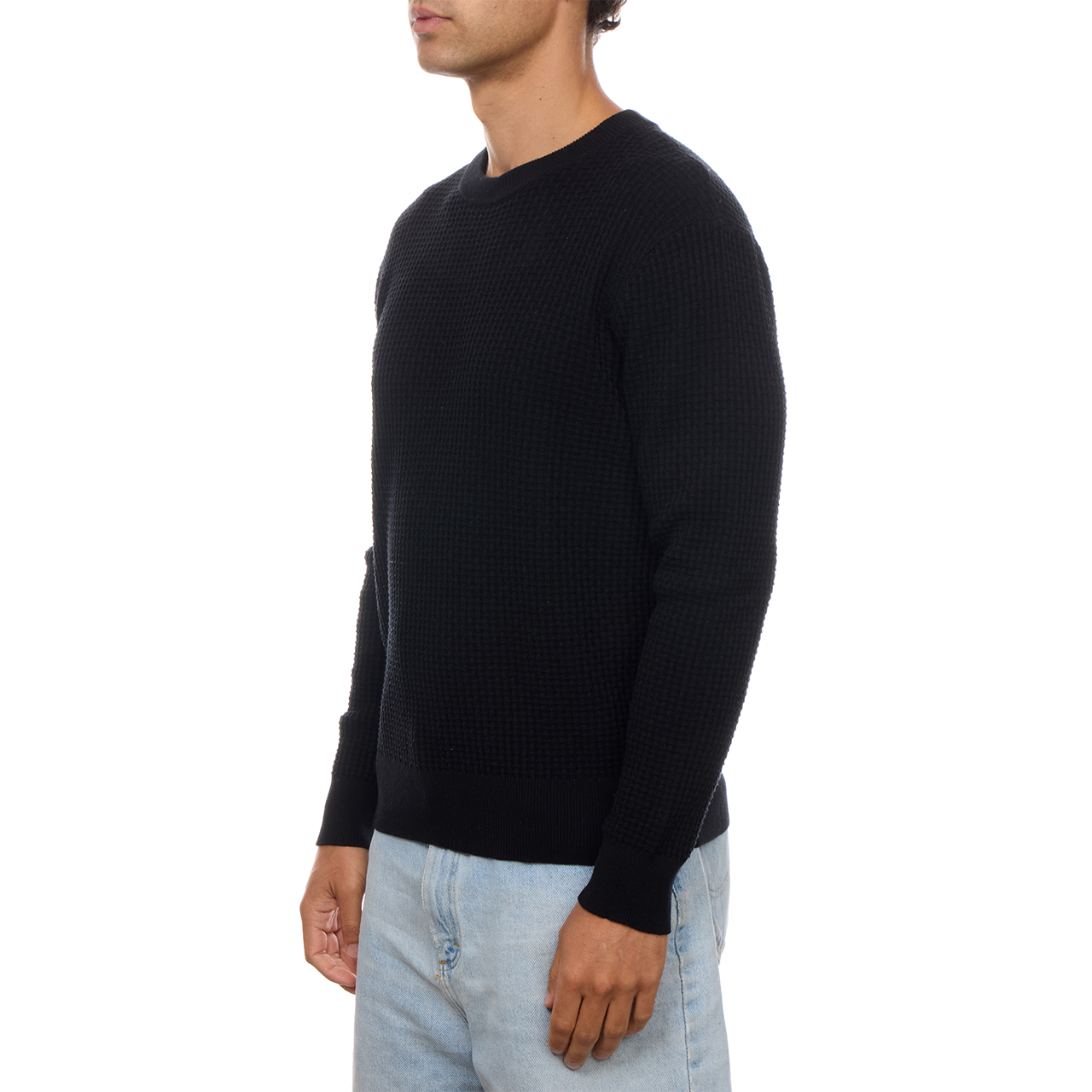 Allen Solid Textured 100% Cotton Sweater -Black