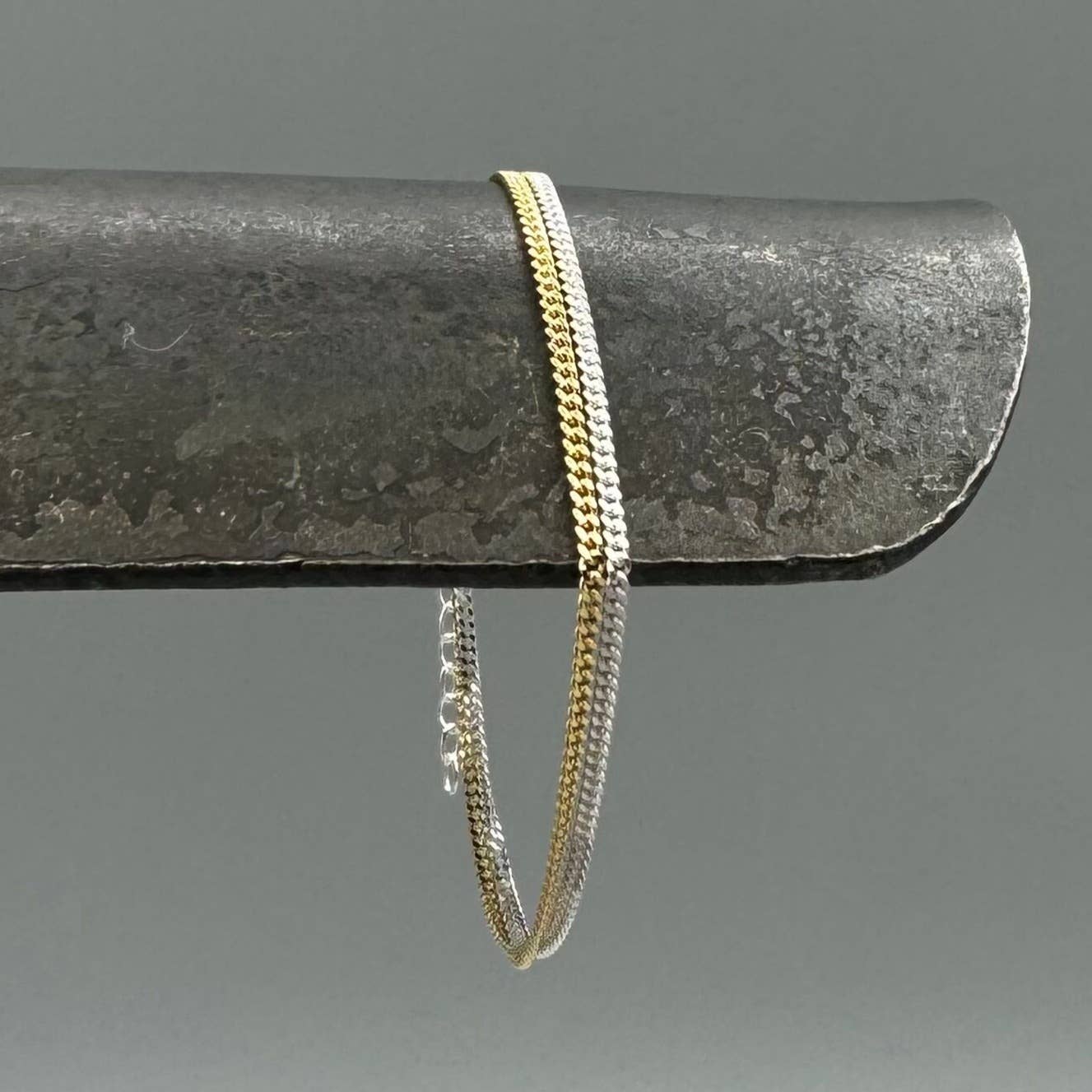 Two Tone Tiny Curb Double Strand Bracelet