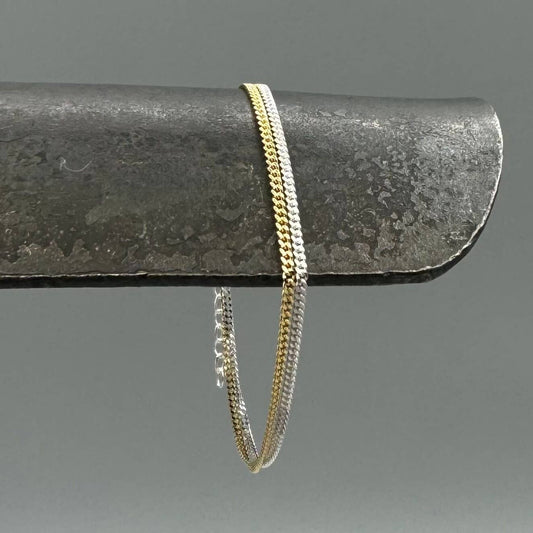 Two Tone Tiny Curb Double Strand Bracelet