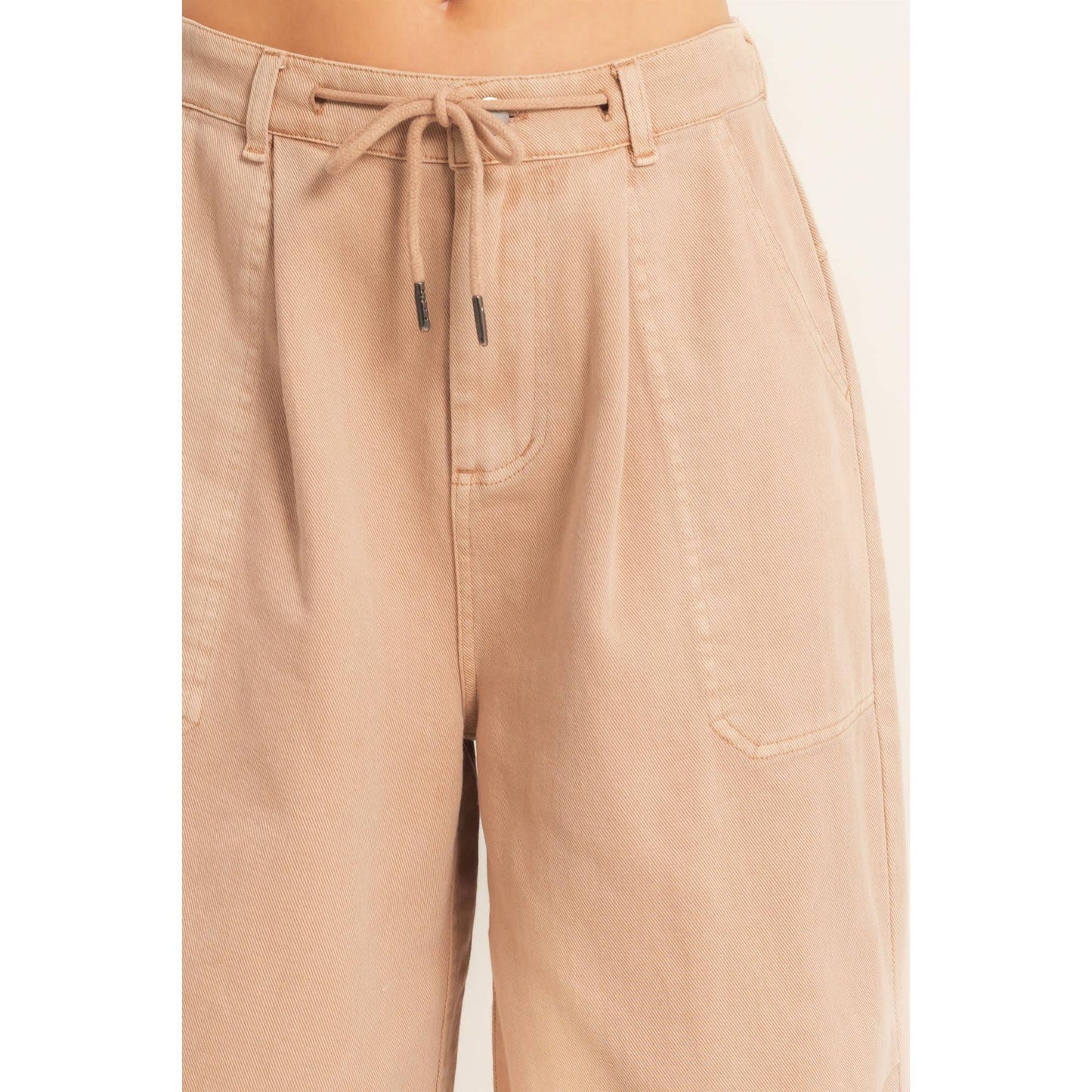 Drawstring Waist Wide Leg Jorts