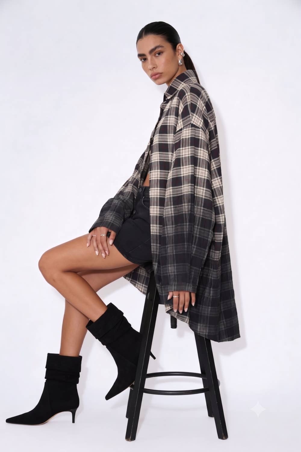 Ombre Plaid High-Low Tunic Shirt