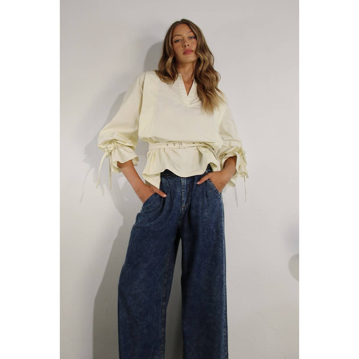 PLEATED IN BACK COTTON BLOUSE