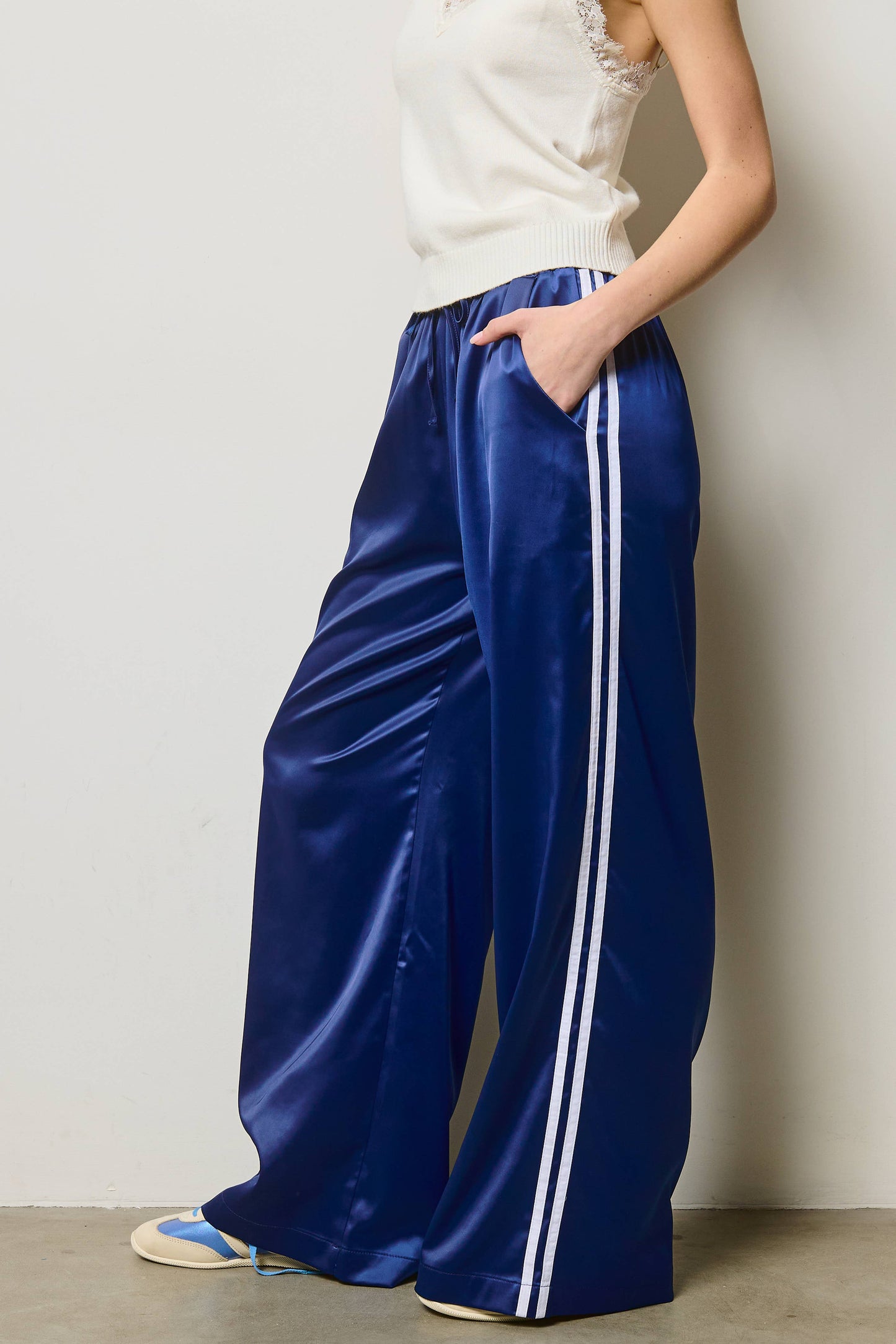 Satin Track Pants with Side Stripes