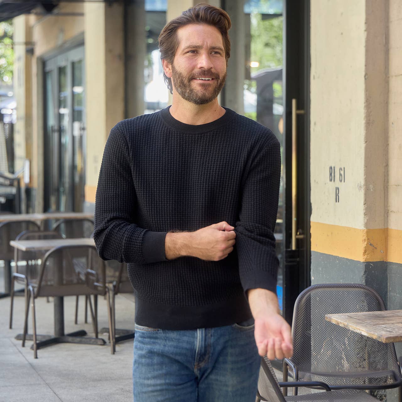 Allen Solid Textured 100% Cotton Sweater -Black