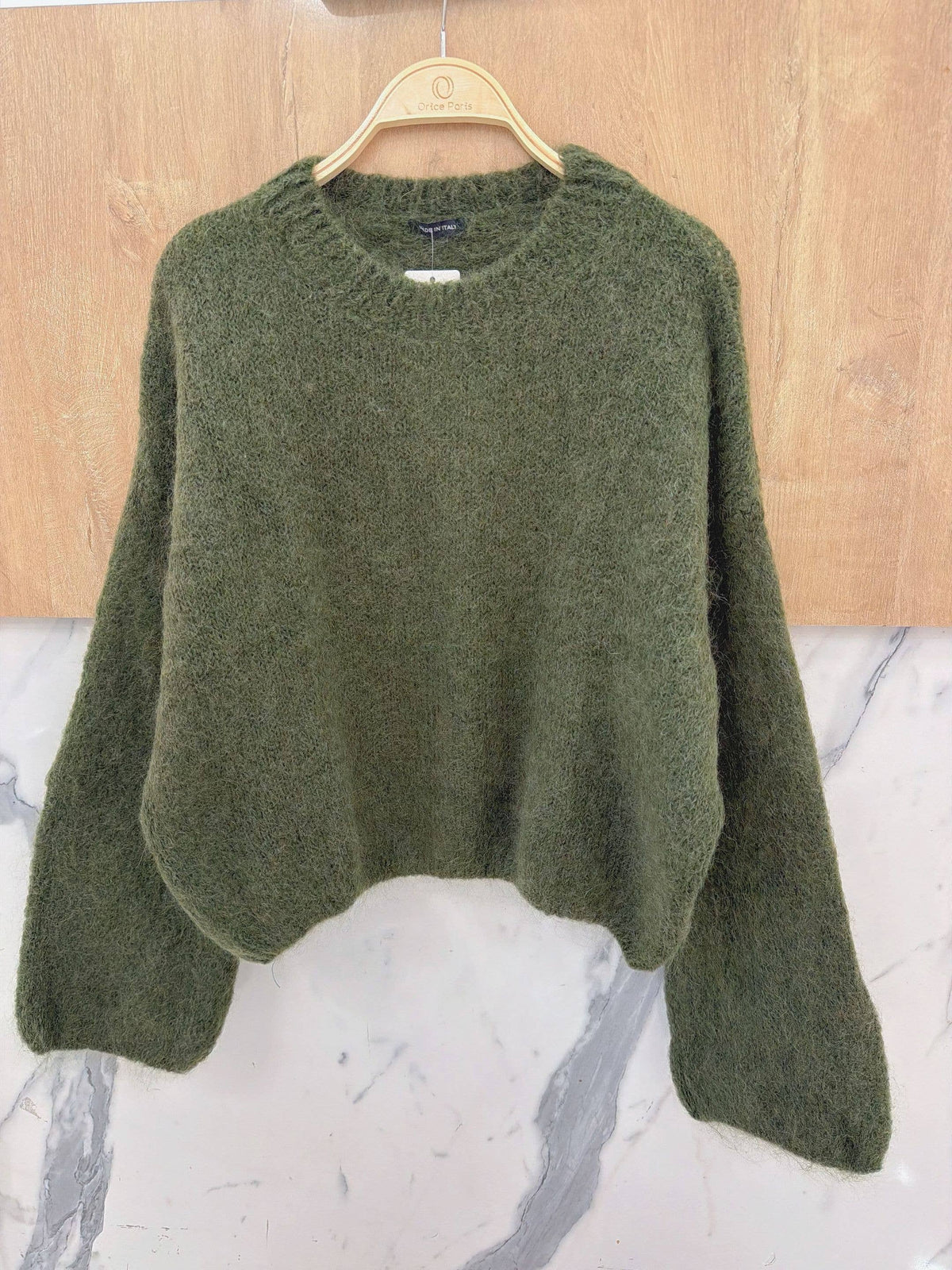 Round-neck pullover in kid mohair & wool - Made in Italy