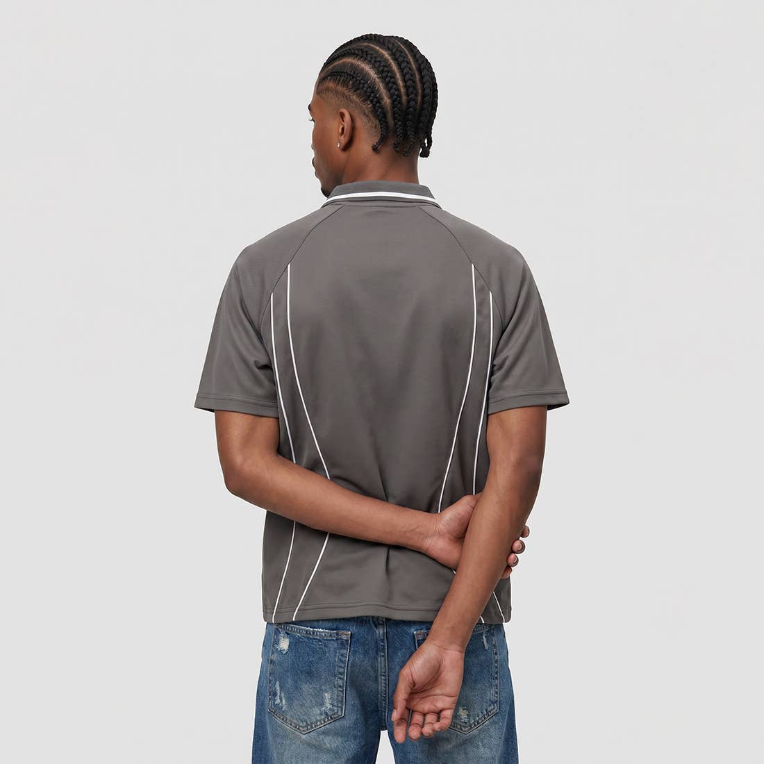 Men's Street Boxy Contrast Piping Short Sleeve Cotton Polo