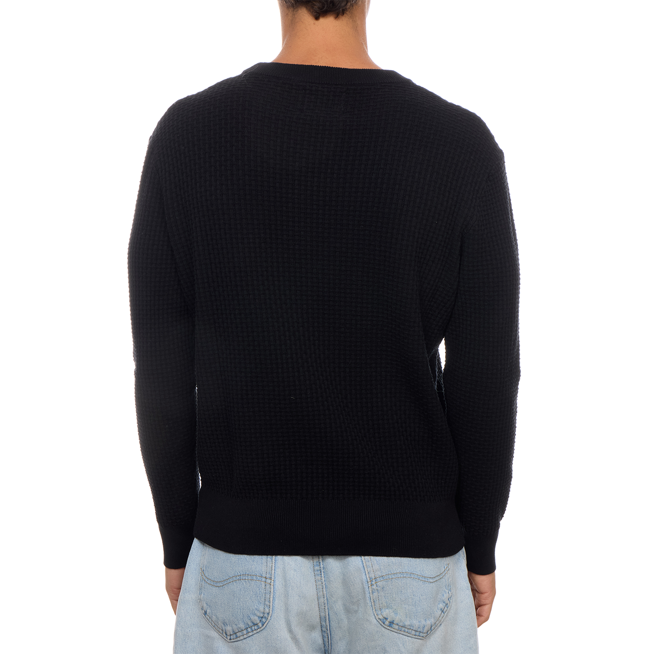 Allen Solid Textured 100% Cotton Sweater -Black