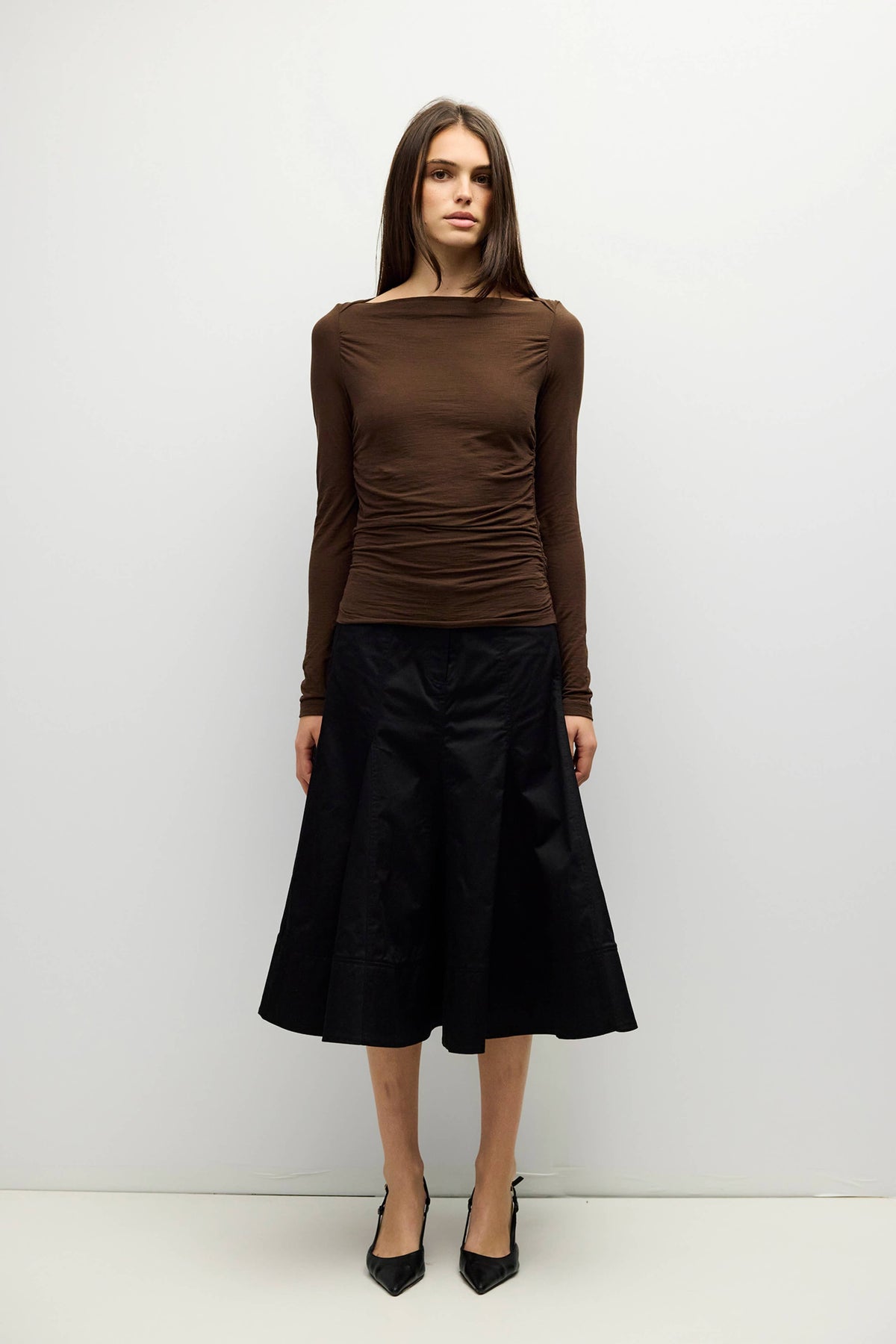 The April Top | Wide Neck Pleated Knit LS Top