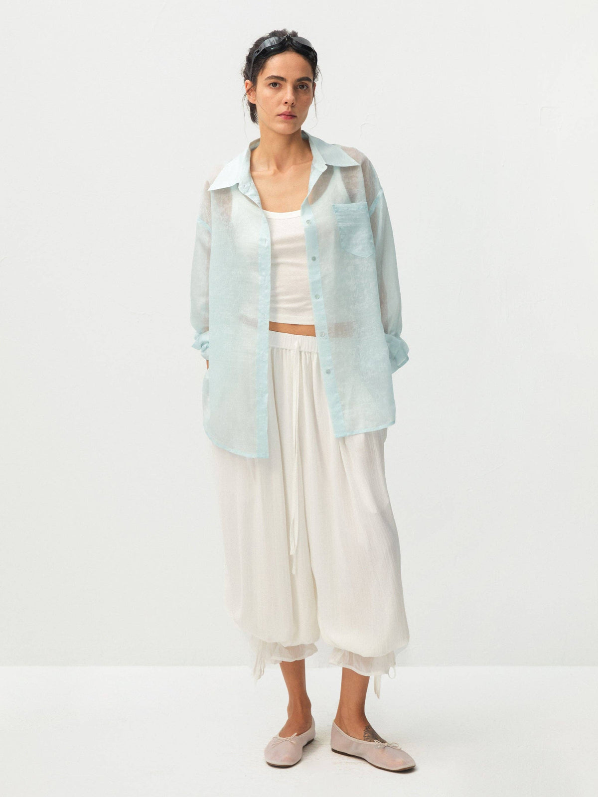 CUBIC Lyocell Oversized Sheer Button-Down Shirt