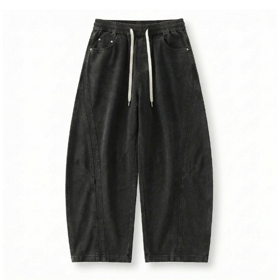 Men's Spring Summer Heavy Cotton Curved Wide Cargo Pants