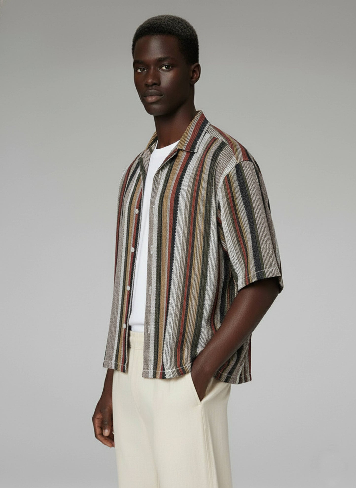 Crochet/Textured Short Sleeve Men's Shirt