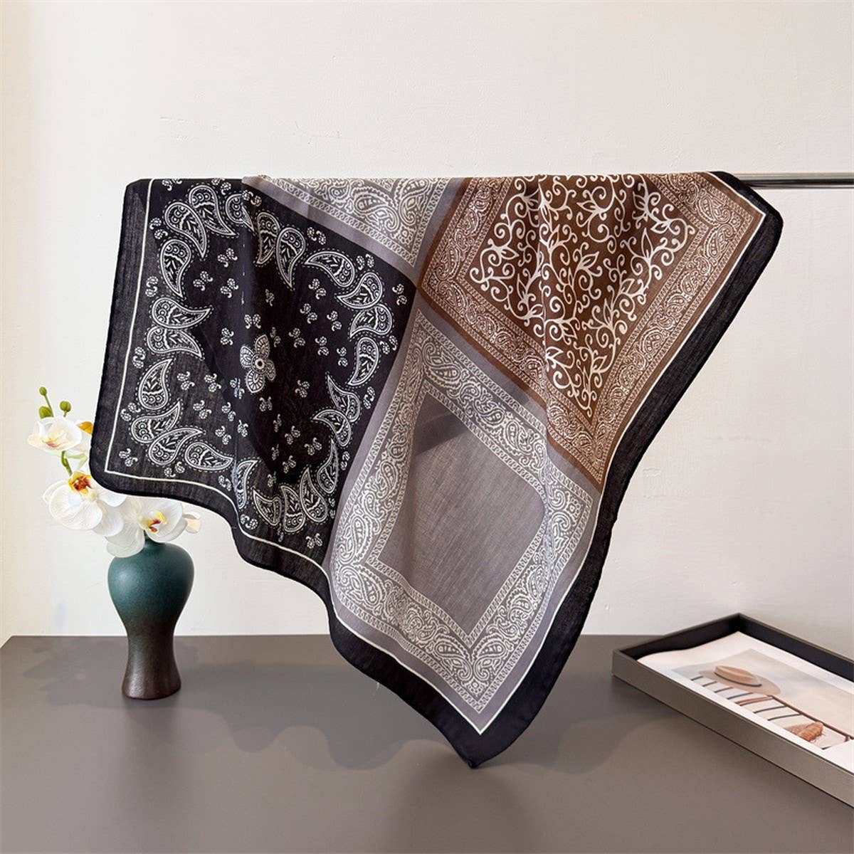 Vintage Paisley Herringbone Cotton Neck Scarf_CWASC03429