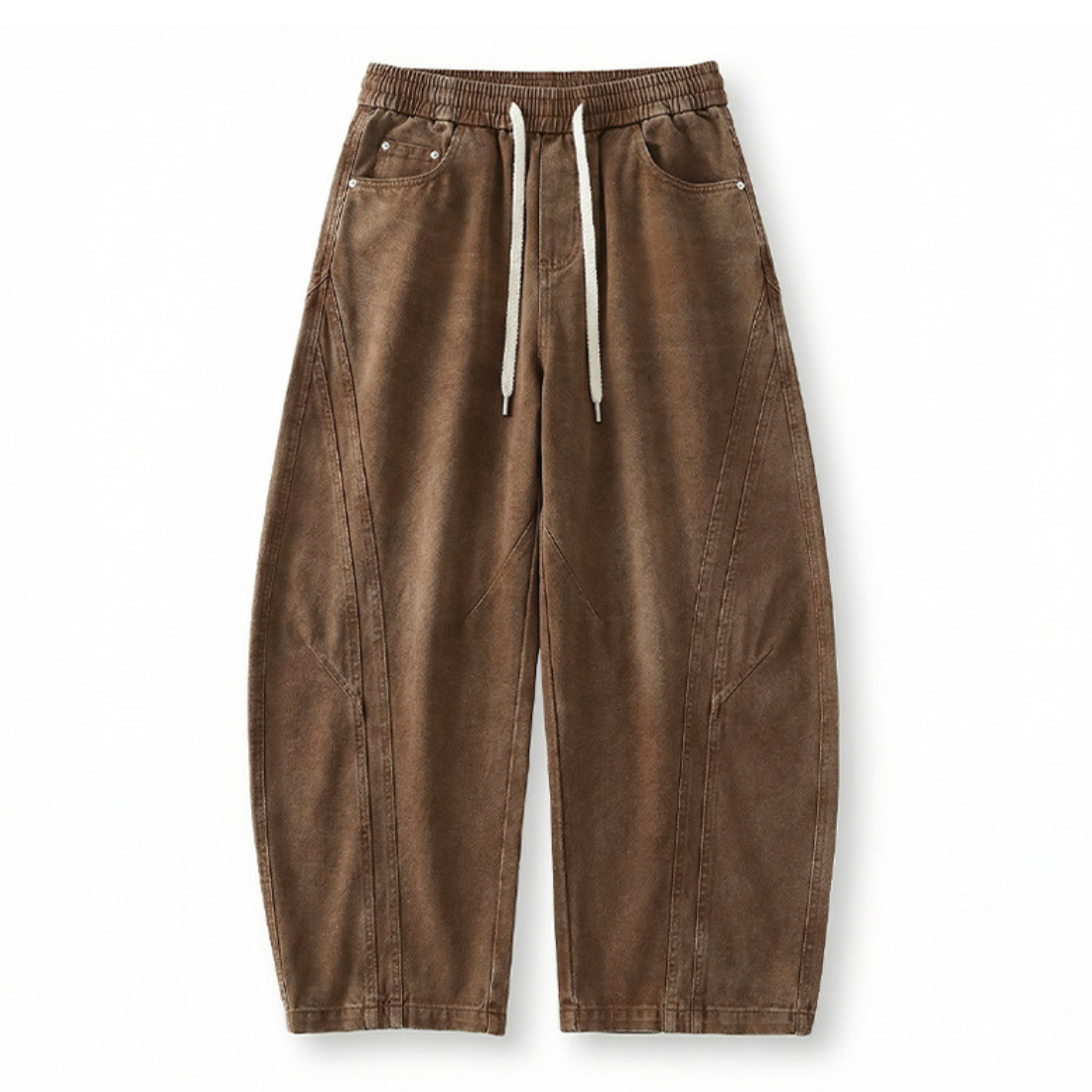Men's Spring Summer Heavy Cotton Curved Wide Cargo Pants