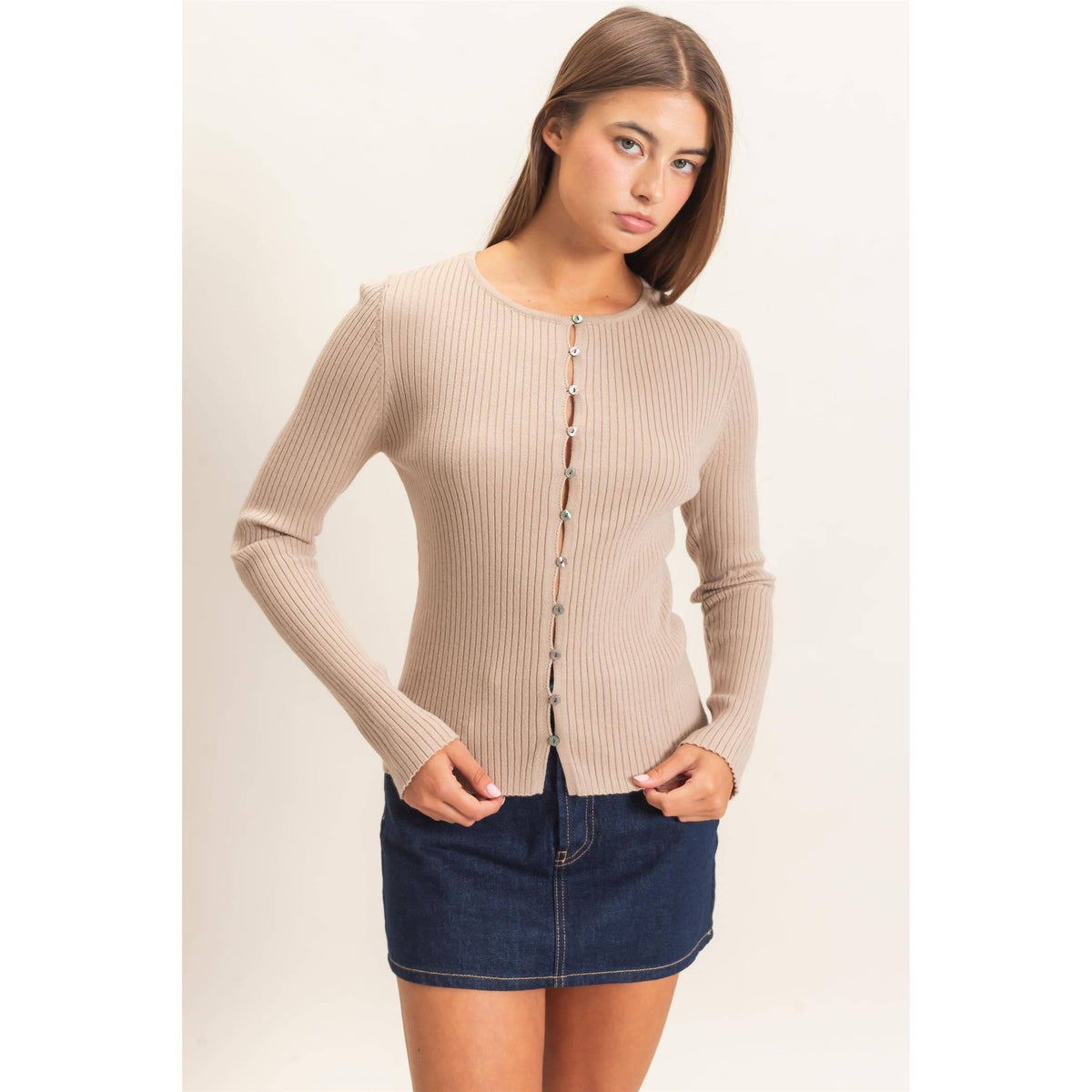 Ribbed Button Front Cardigan